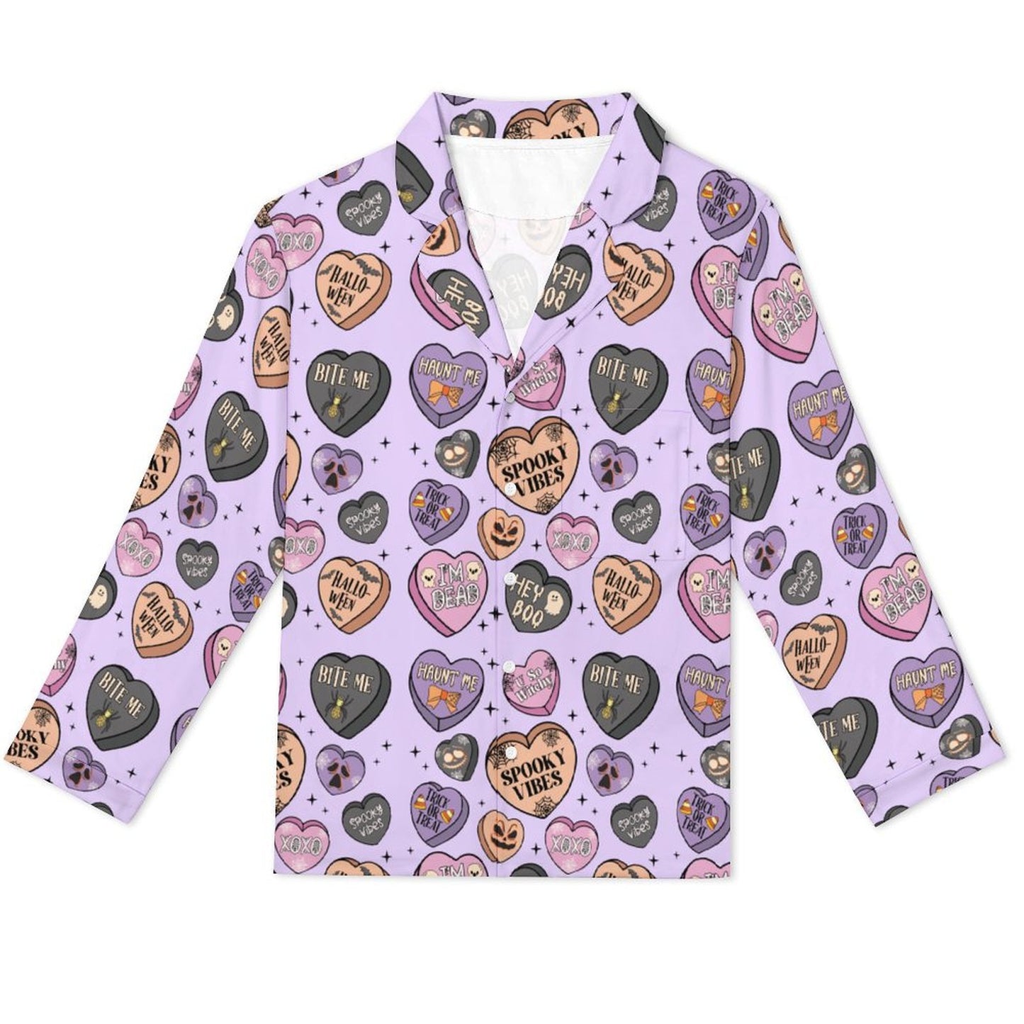 Women's Long Pajama Set - Spooky Candy Hearts