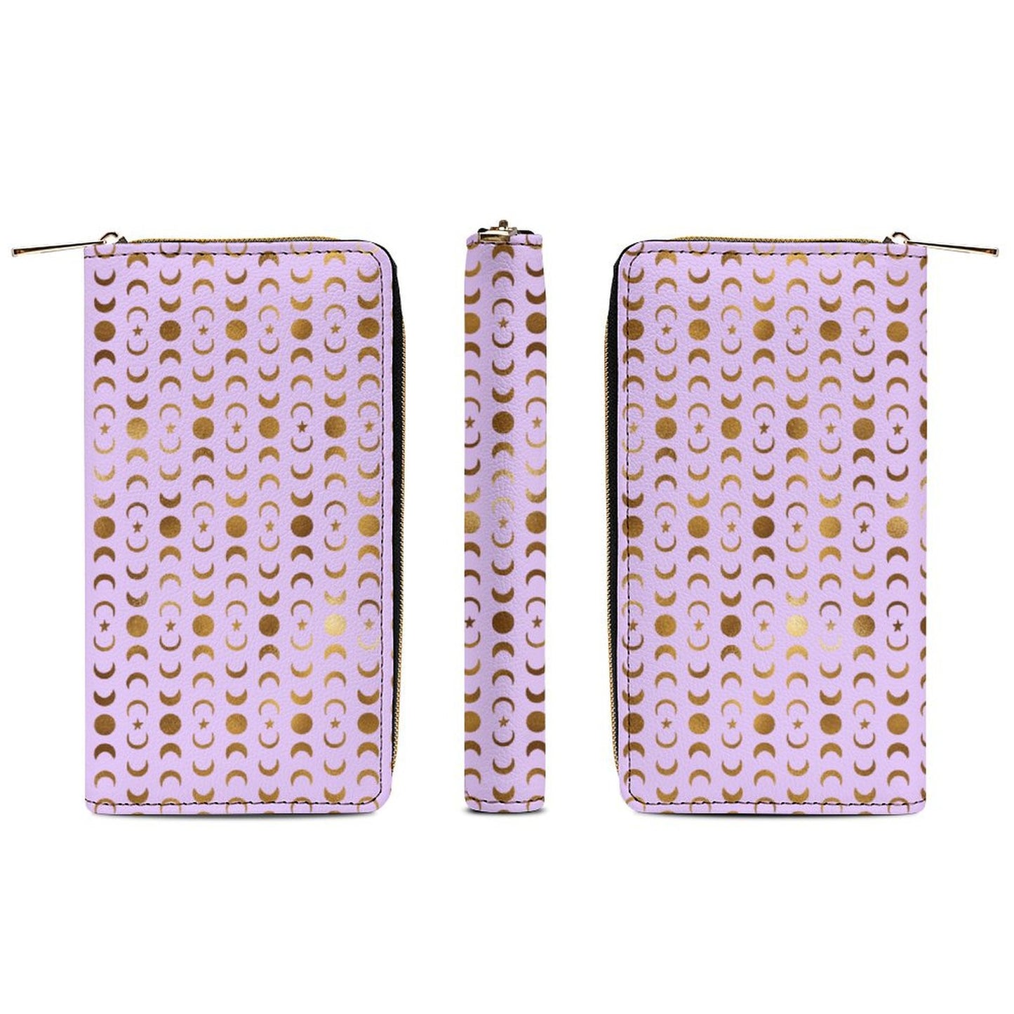 Leather Wallet Zipped - Pastel Purple & Moons