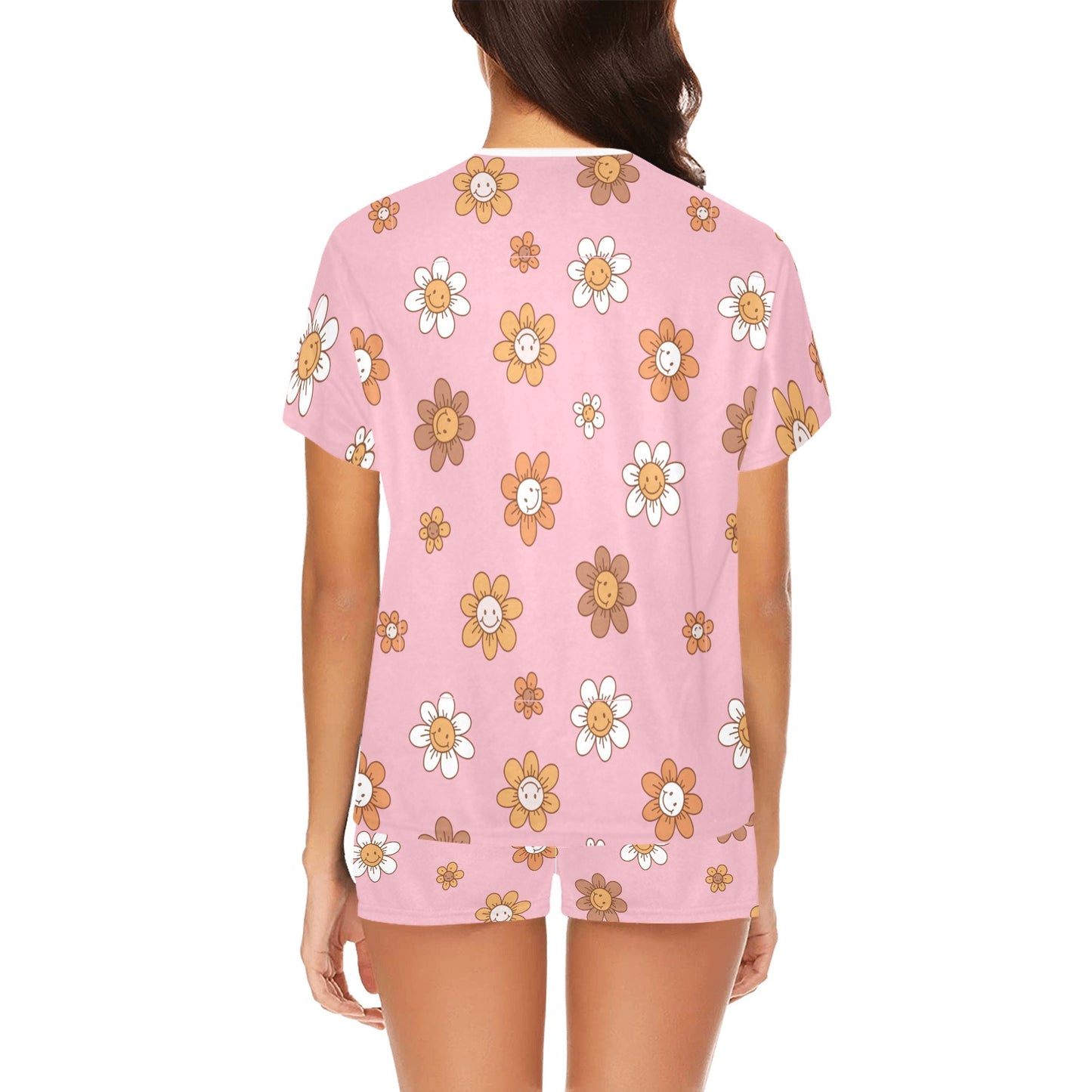 Short Pajama Set - Pastel Pink Happy Happy Flower