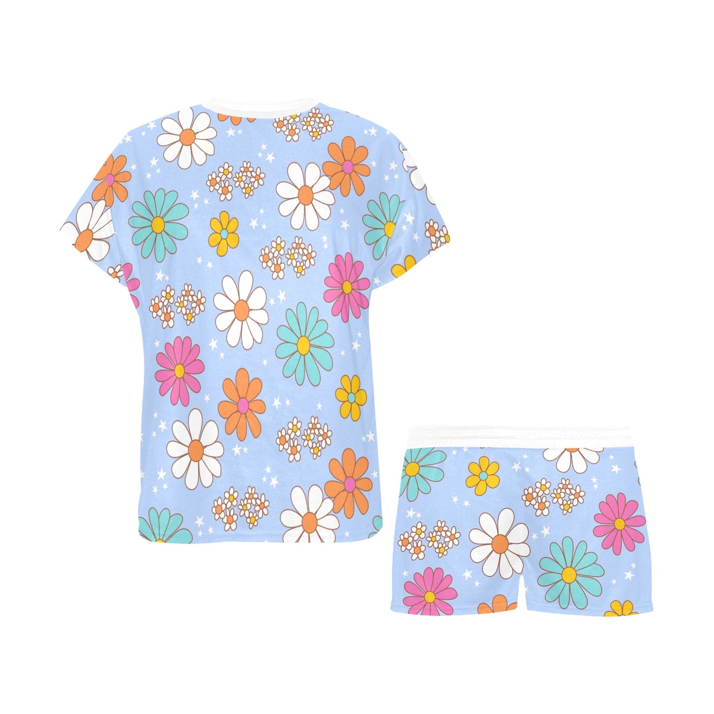 Short Pajama Set - Pastel Blue Flower Print