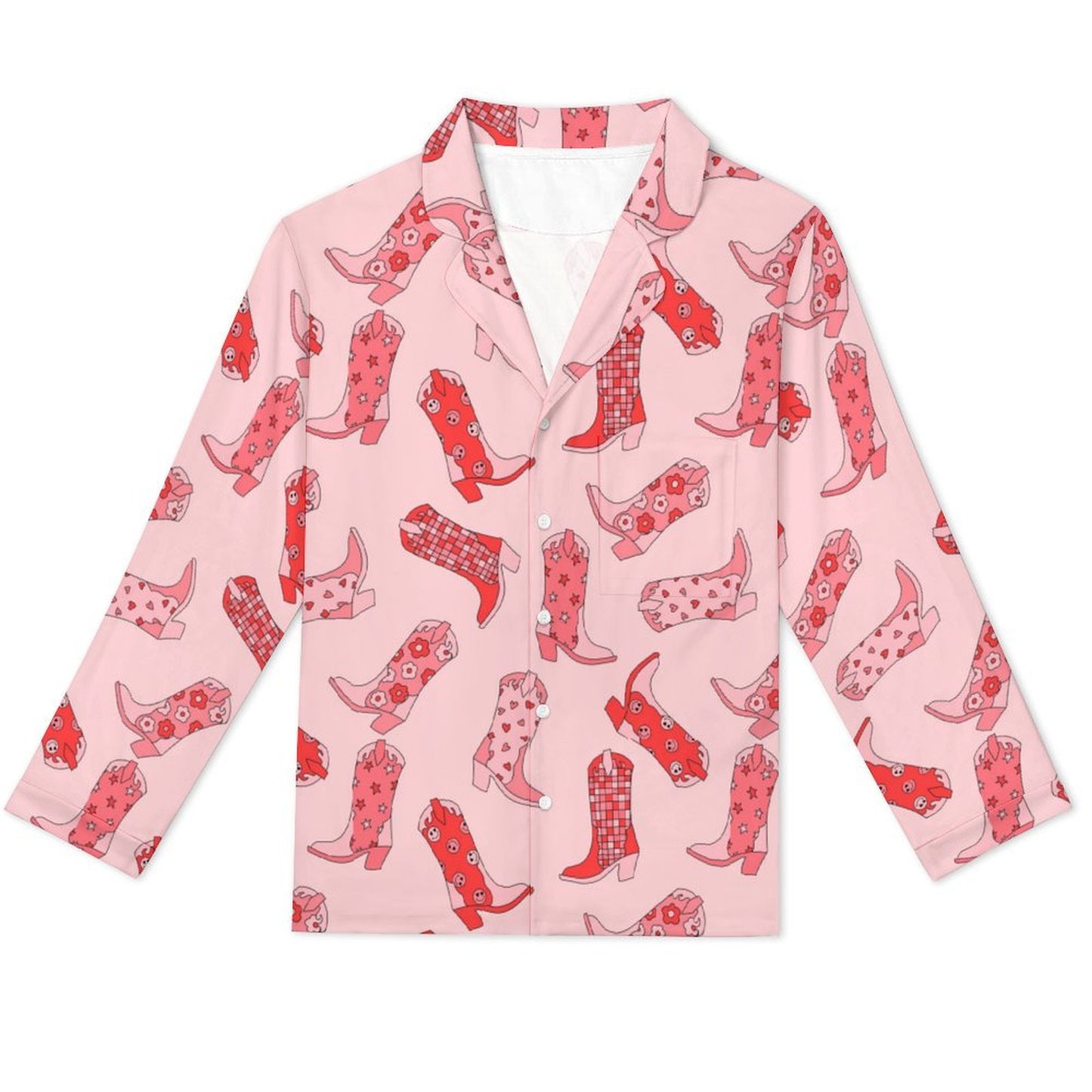Long Pajama Set - Pink & Red Cowgirl Boots