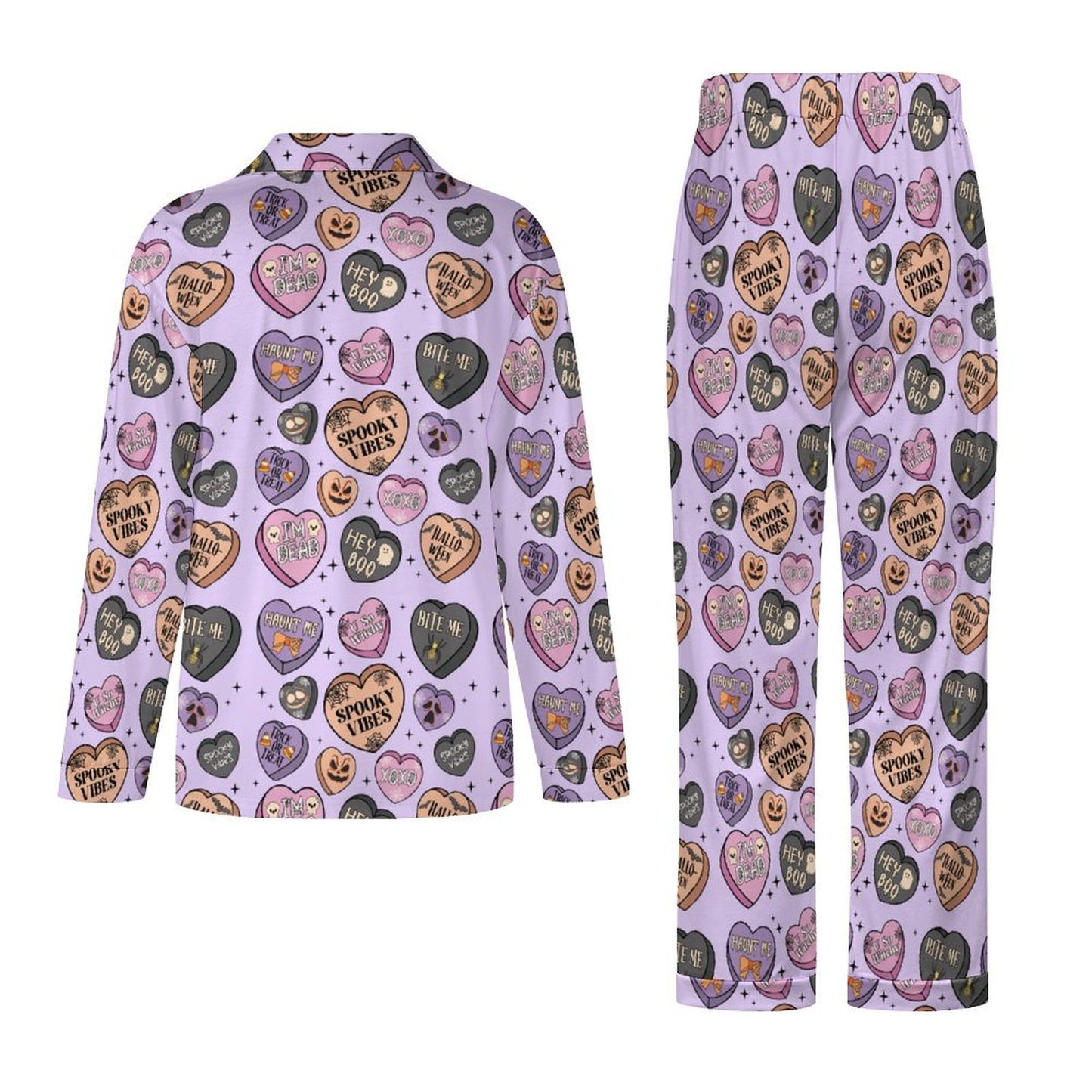 Women's Long Pajama Set - Spooky Candy Hearts