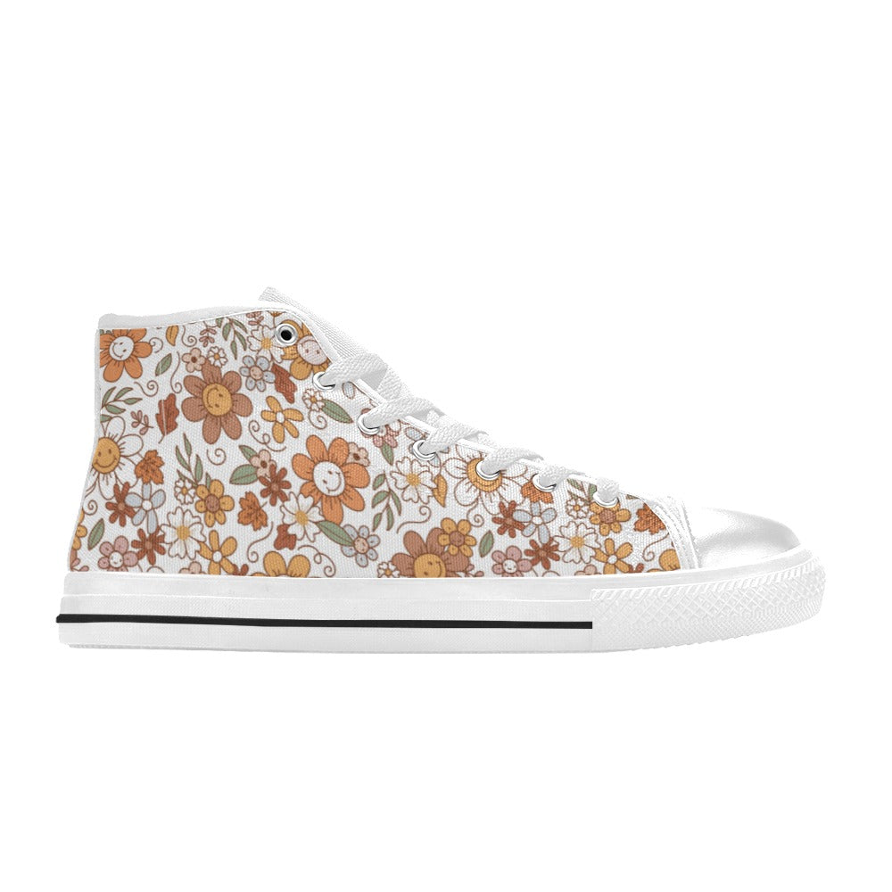 Hi-Top Shoes - White Sweet Flowers Pattern