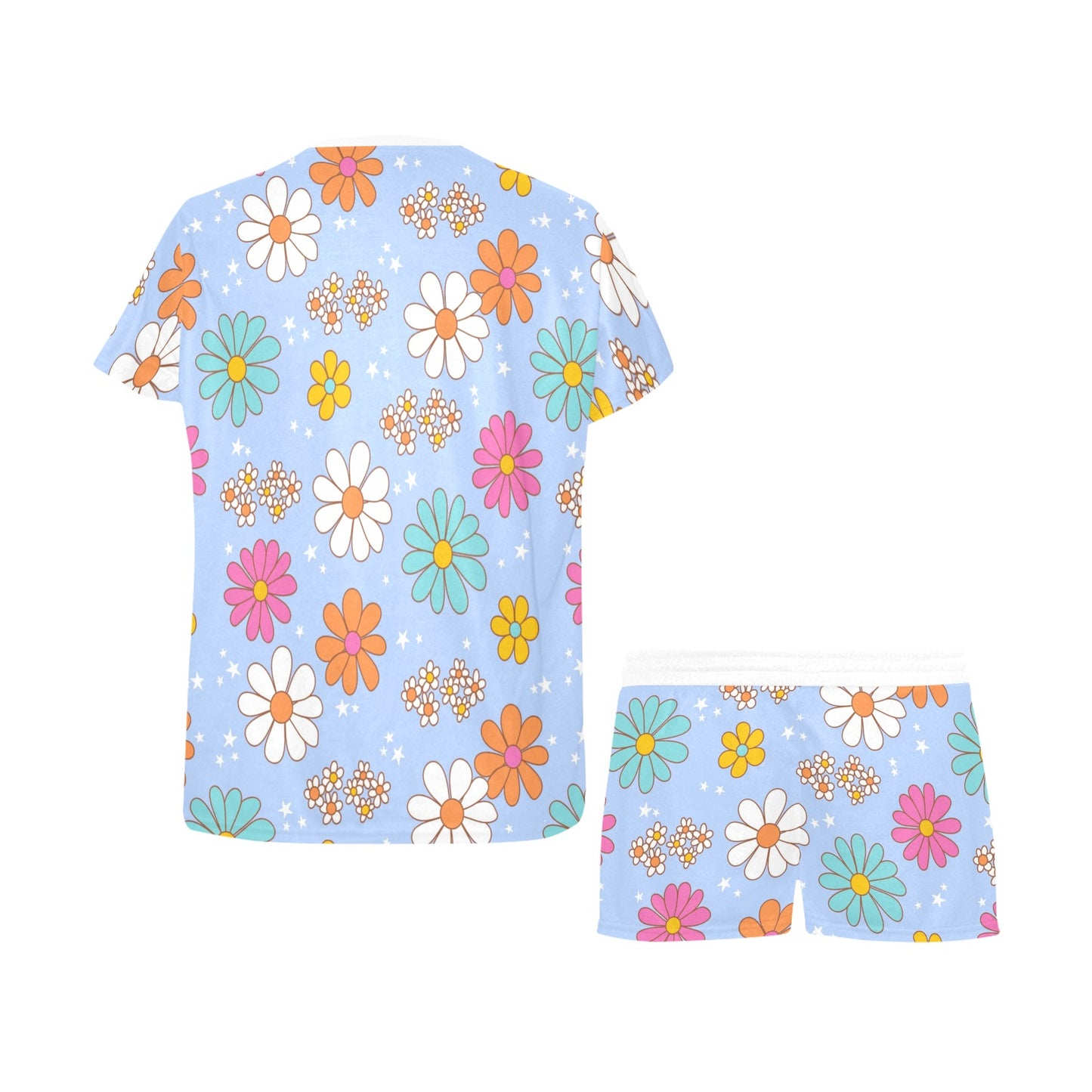 Short Pajama Set - Pastel Blue Flower Print