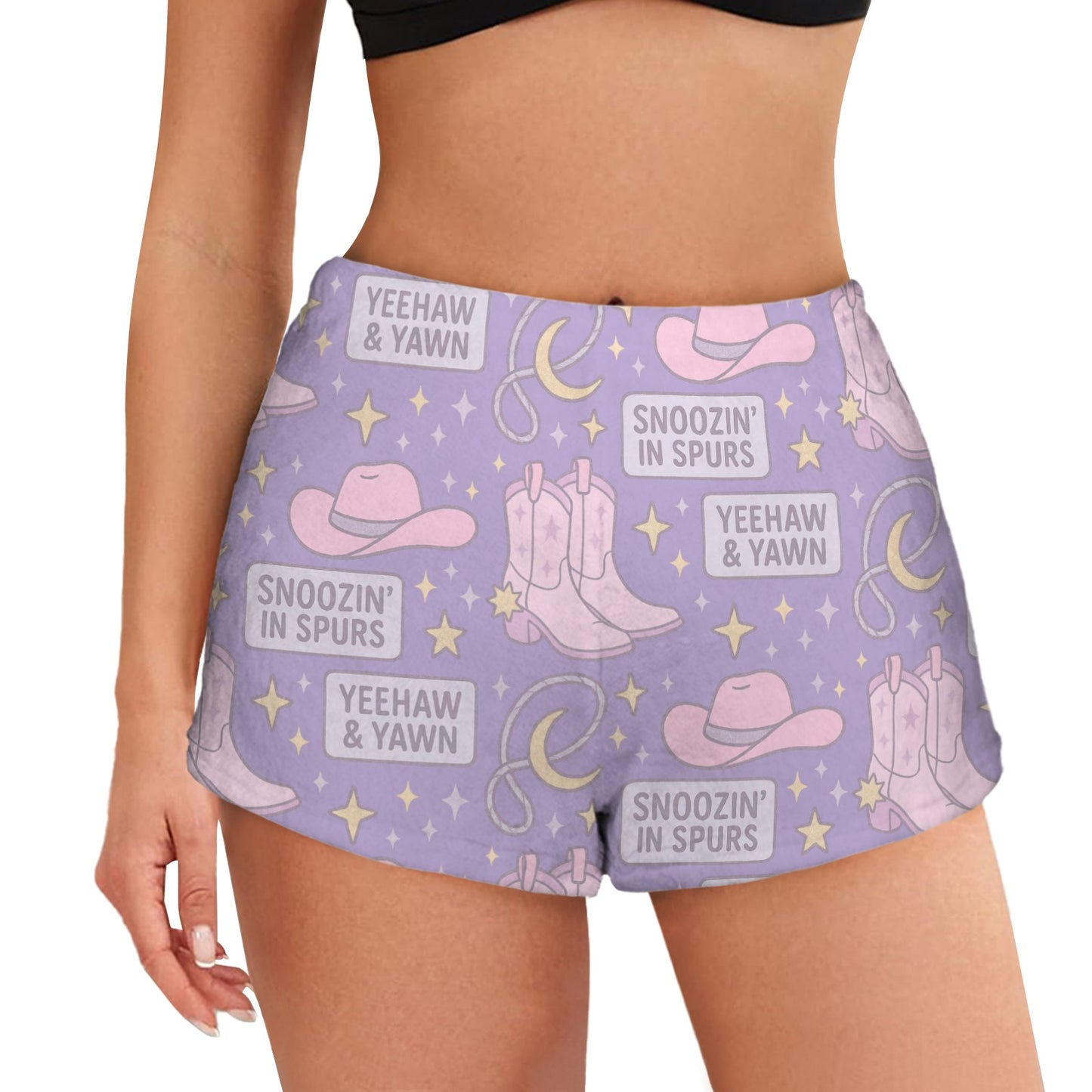 Flannel PJ Shorts - Snoozin in spurs - Purple