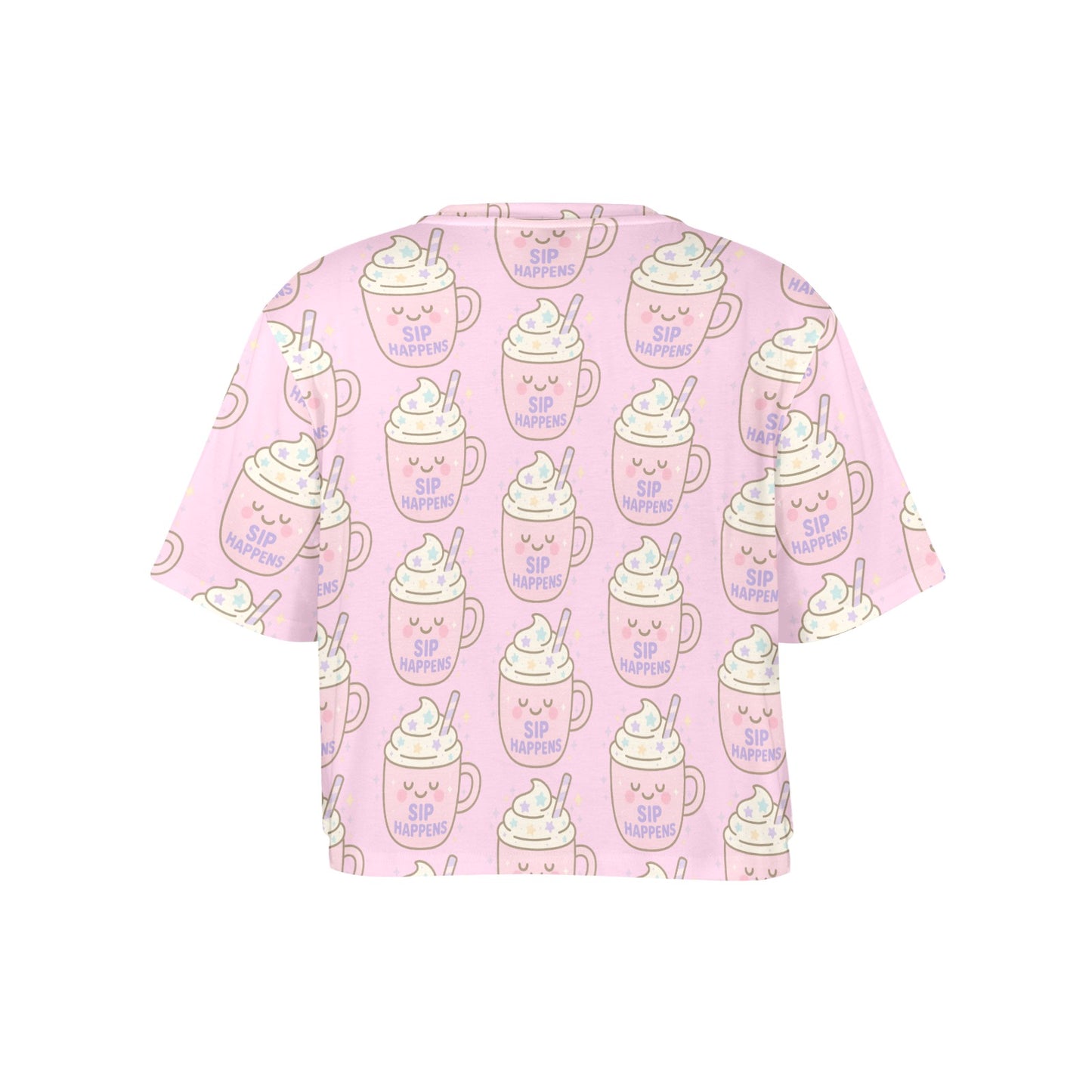 Crop Tee - Sip Happens - Pastel Pink