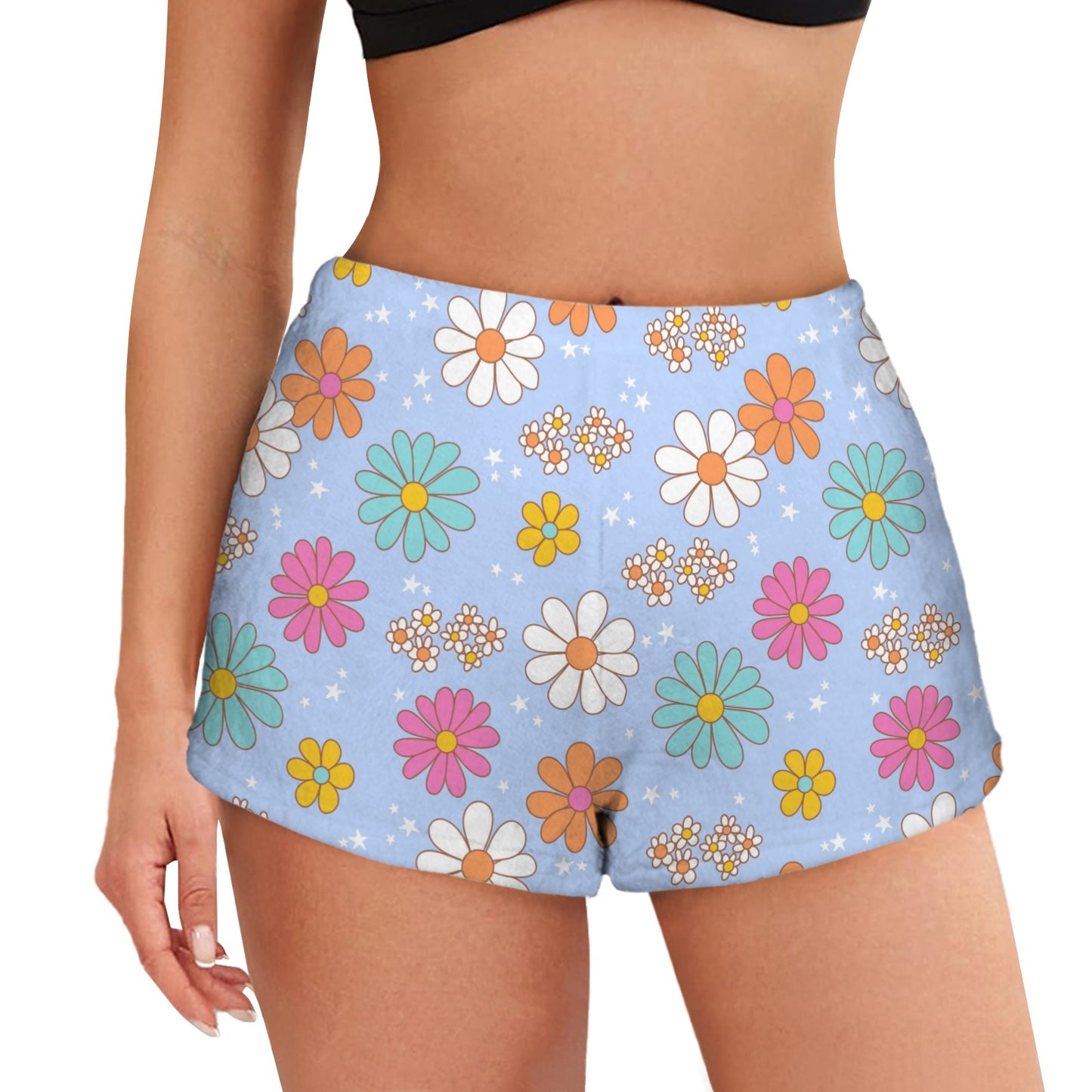 Flannel PJ Shorts - Pastel Blue Flower Print