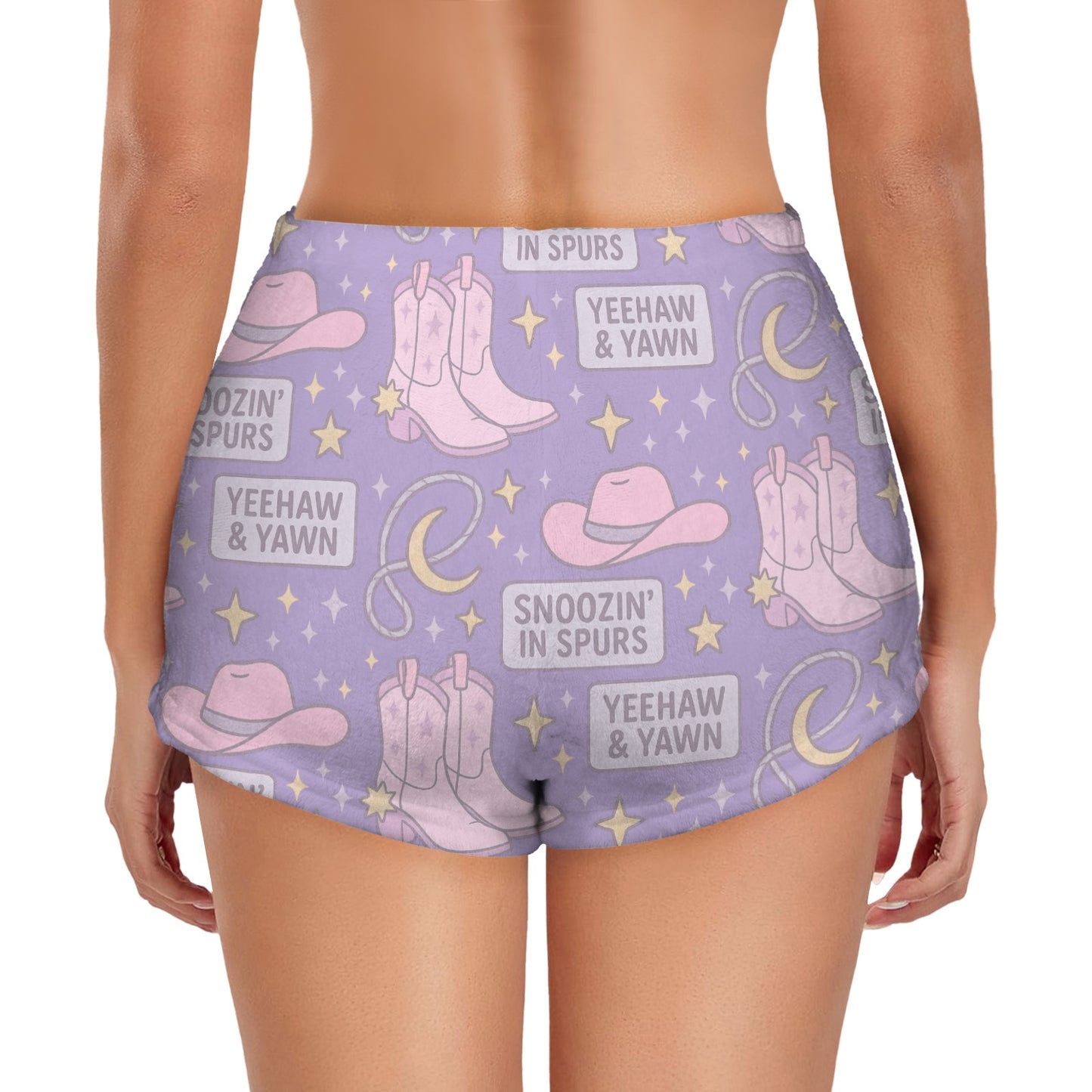 Flannel PJ Shorts - Snoozin in spurs - Purple