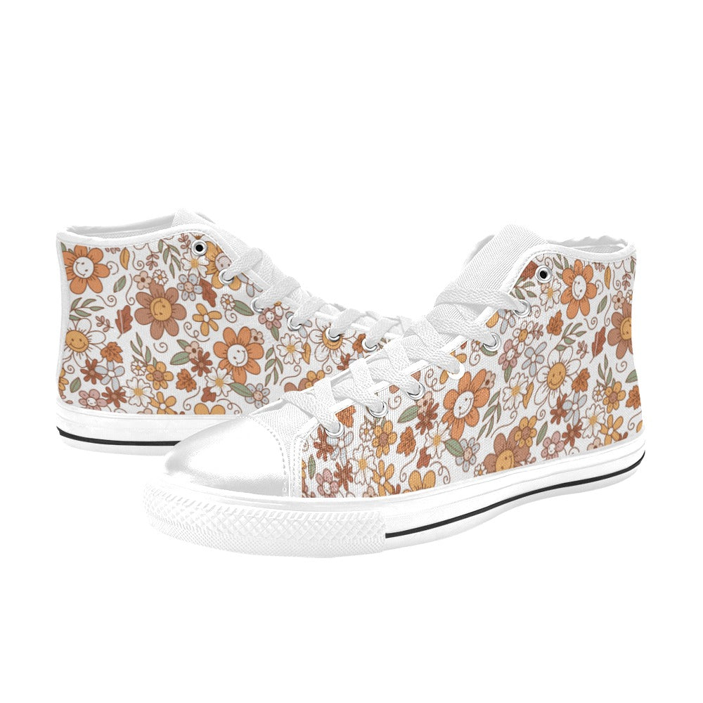 Hi-Top Shoes - White Sweet Flowers Pattern