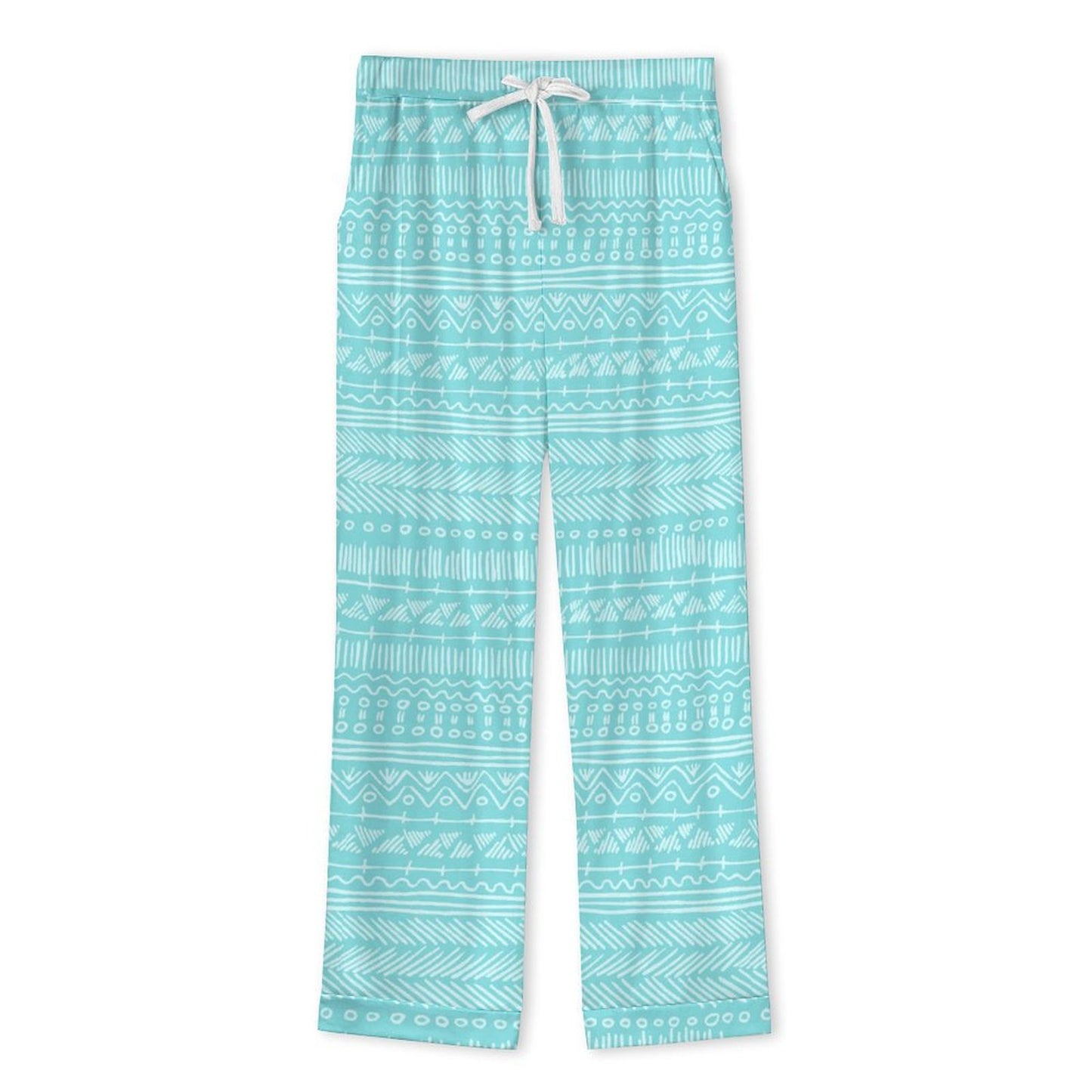 Long Pajama Set - Blue Aztec Pattern