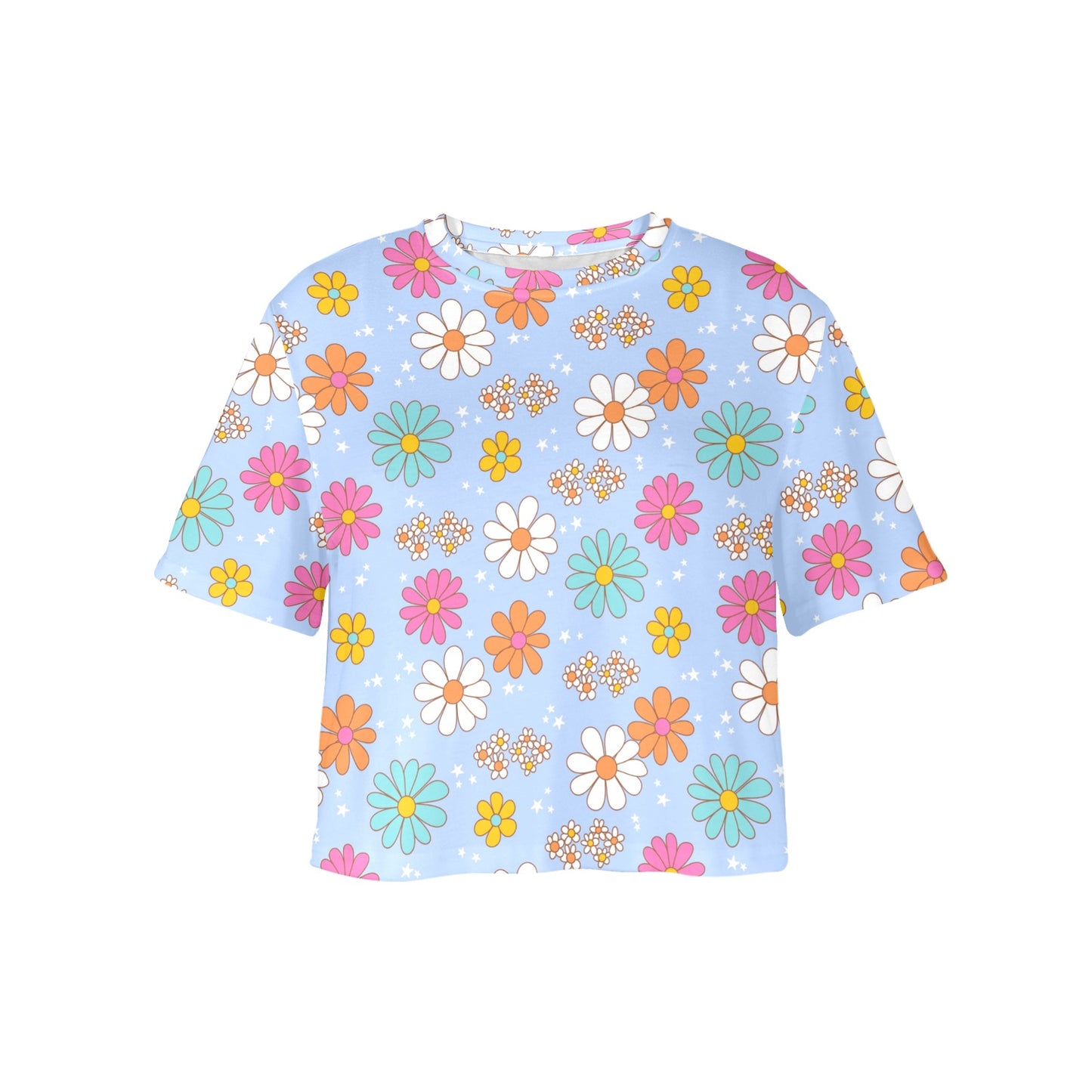 Crop Tee - Pastel Blue Flower Print