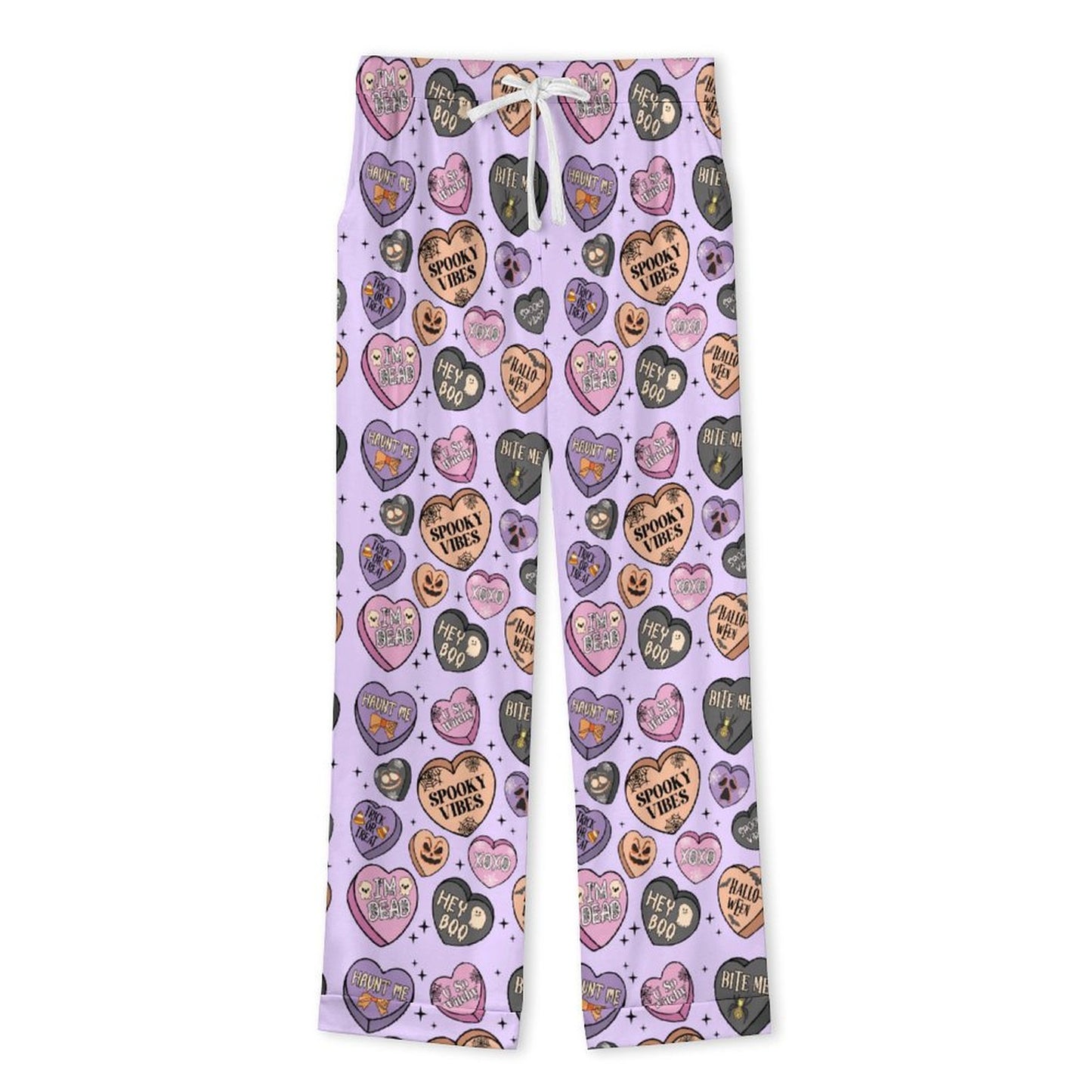 Women's Long Pajama Set - Spooky Candy Hearts