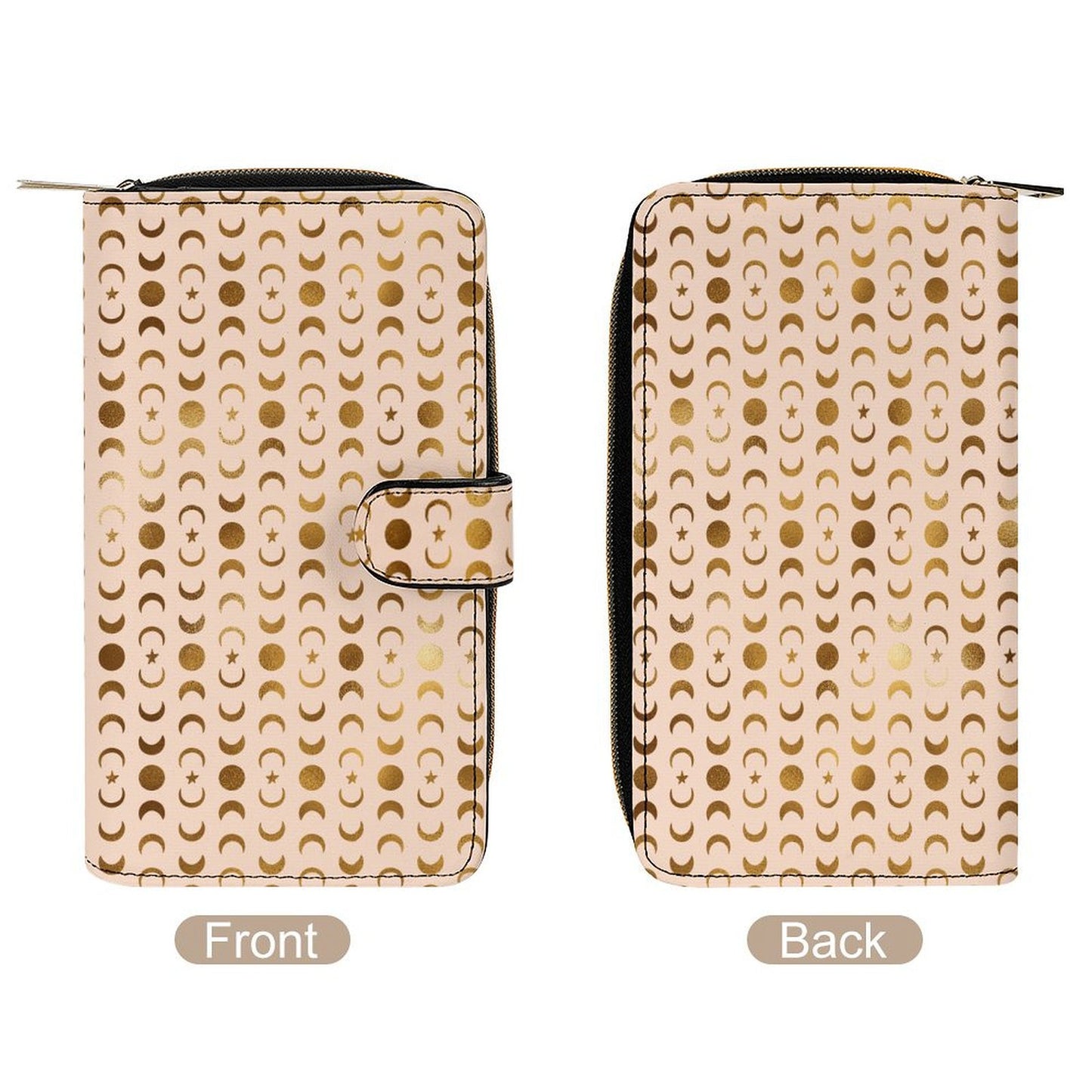 Leather Wallet - Pastel Orange with Gold Moons