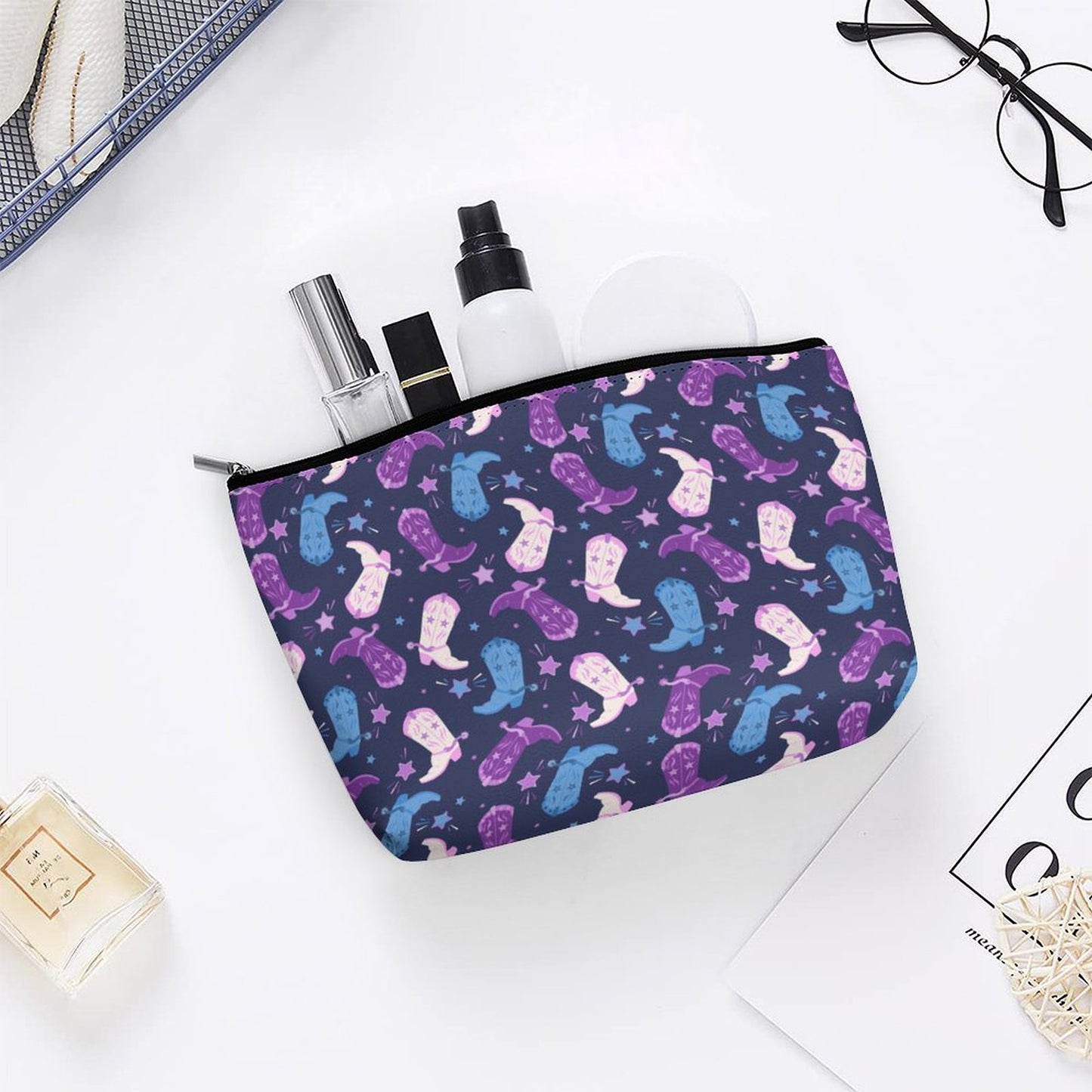 Cosmetic Bag - Blue & Purple Cowgirl Boots