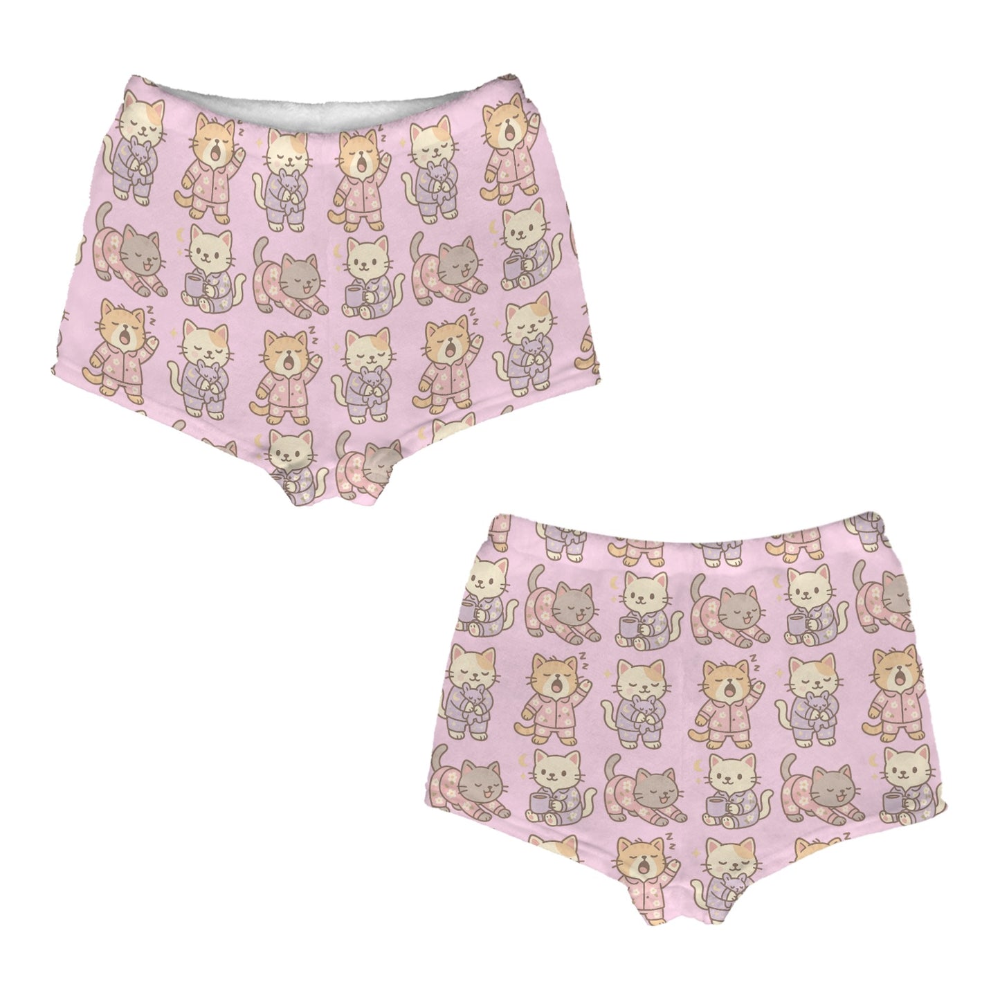 Flannel PJ Shorts - Sleeping Cats Women's Flannel Pajama Shorts