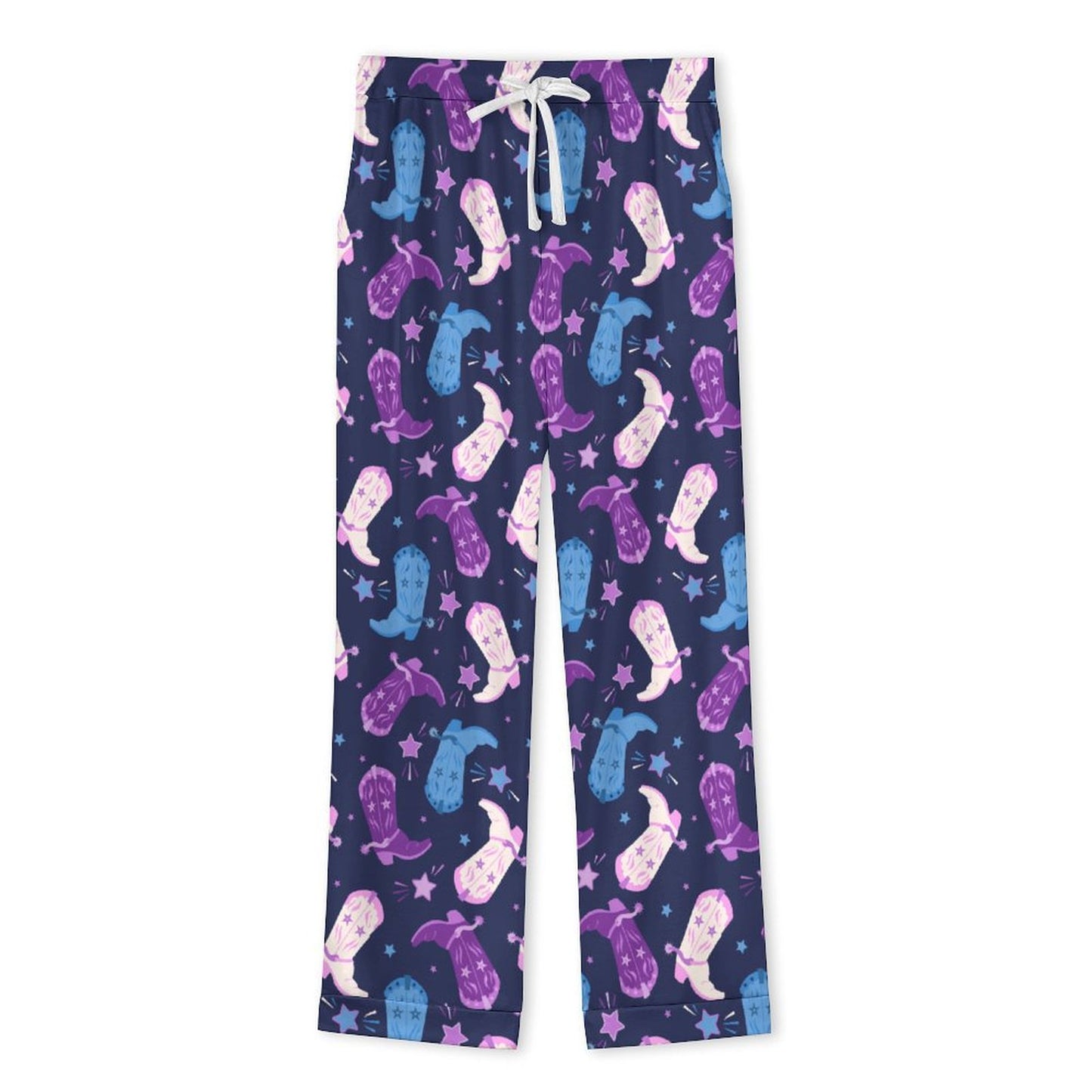 Long Pajama Set - Purple Cowgirl Boots