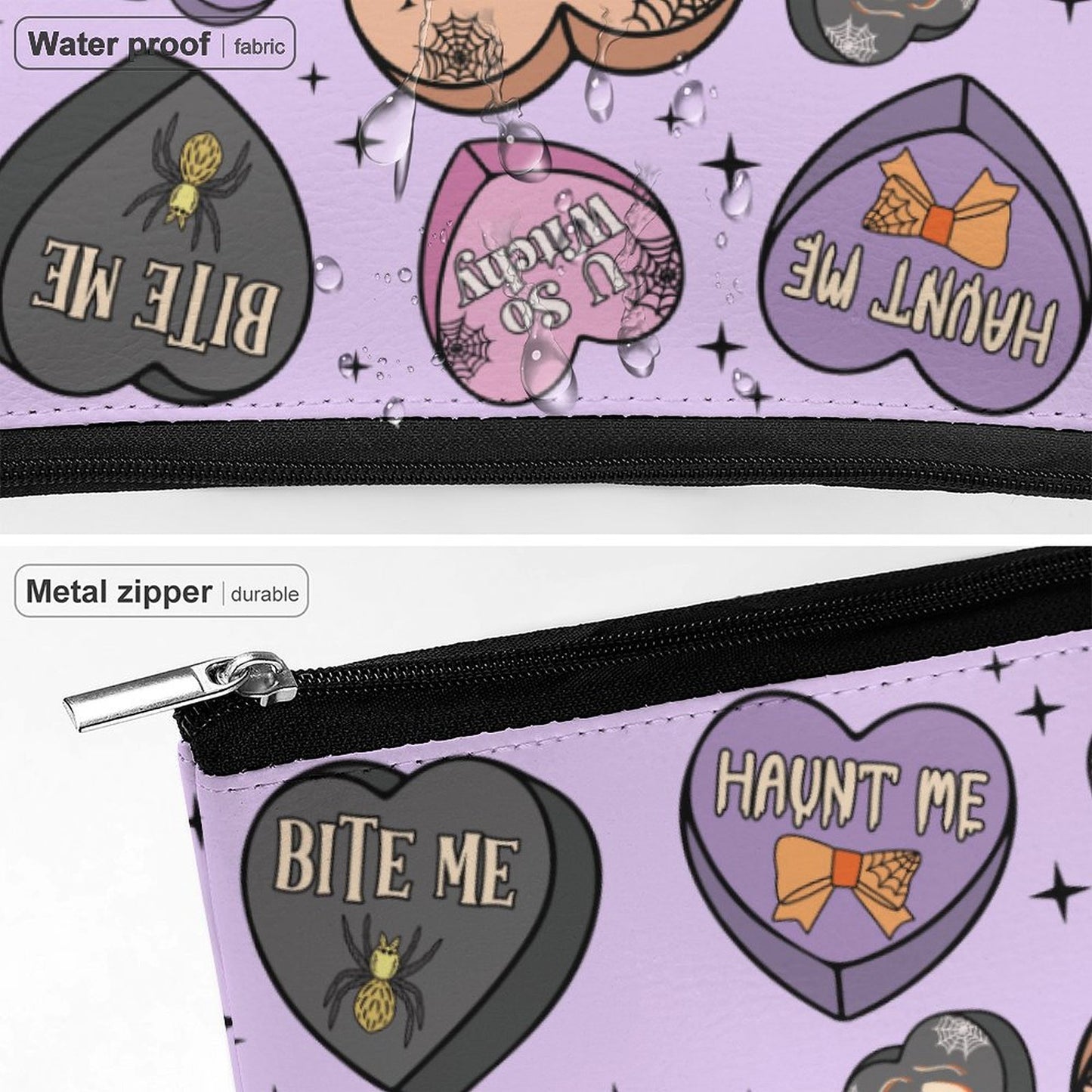 Cosmetic Bag - Pastel Purple Spooky Candy Hearts