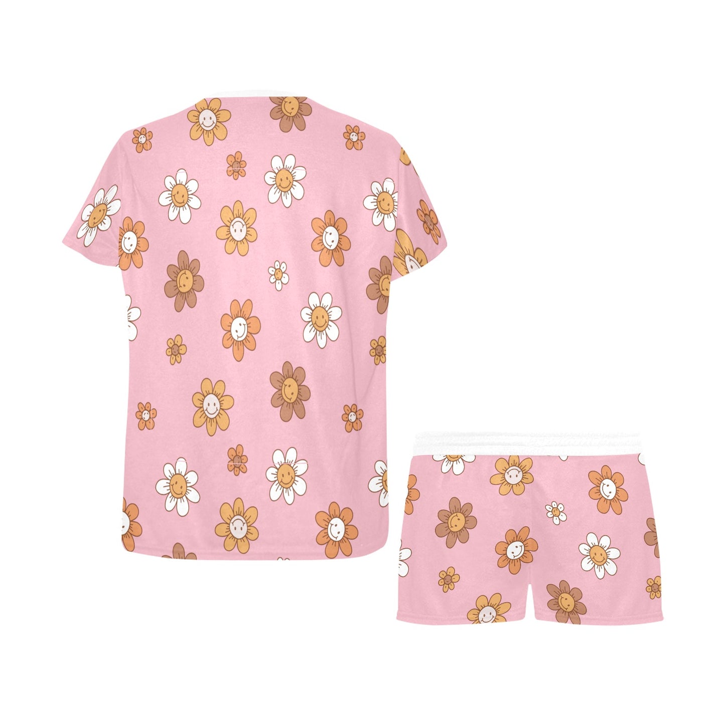 Short Pajama Set - Pastel Pink Happy Happy Flower