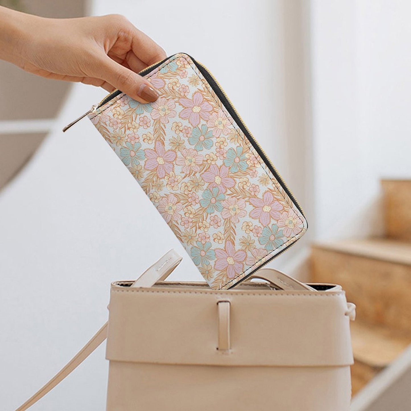 Zipped Wallet - Pastel Flowers