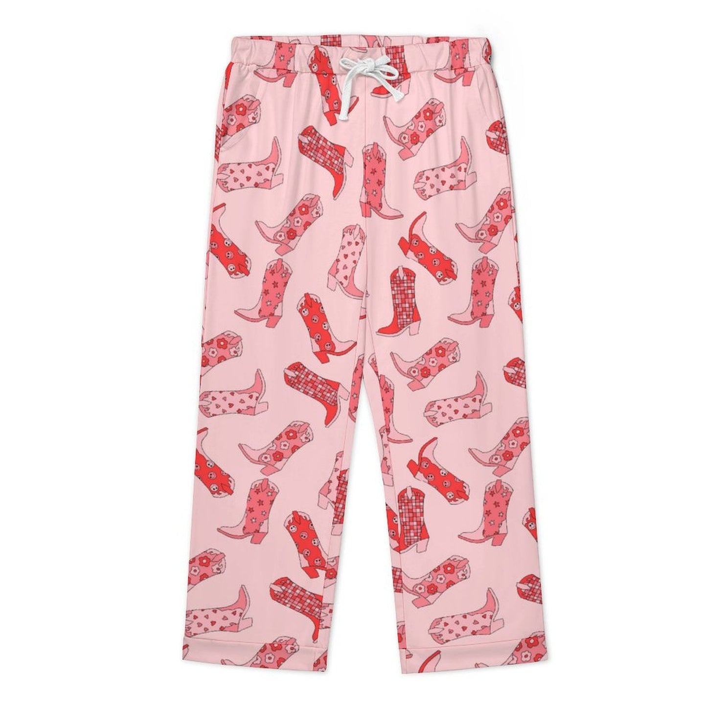 Long Pajama Set - Pink & Red Cowgirl Boots