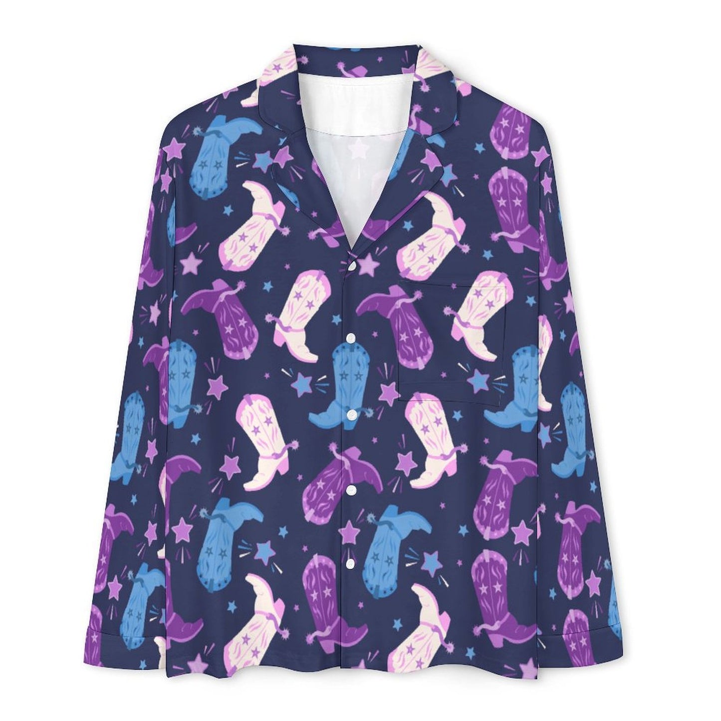 Long Pajama Set - Purple Cowgirl Boots