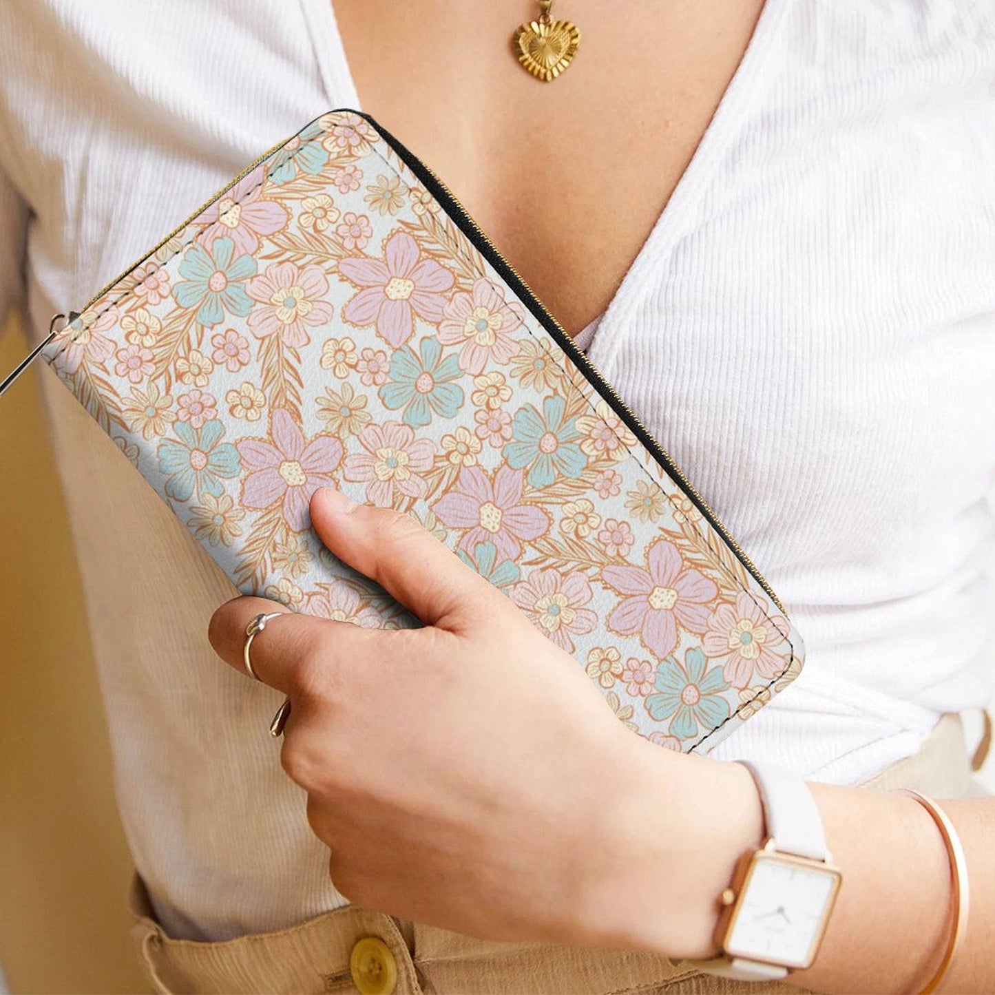Zipped Wallet - Pastel Flowers