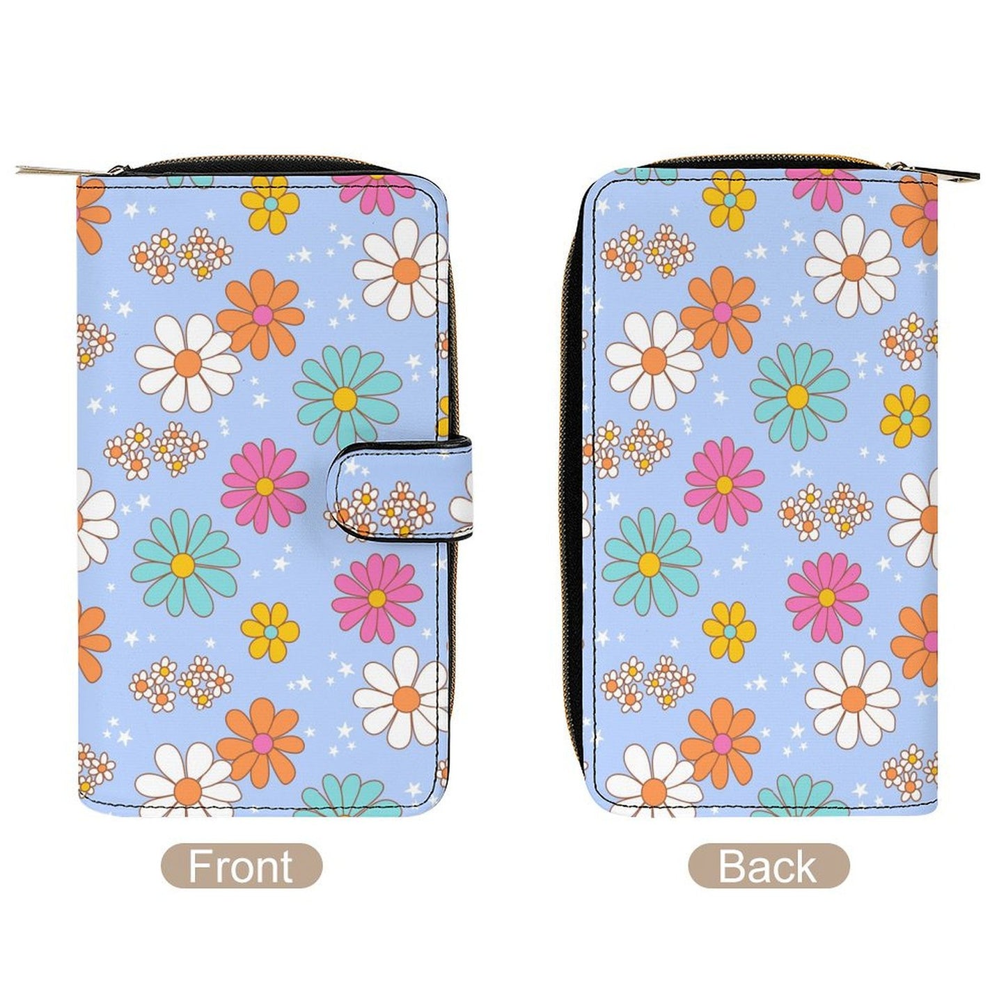 Leather Wallet - Blue Flower Print