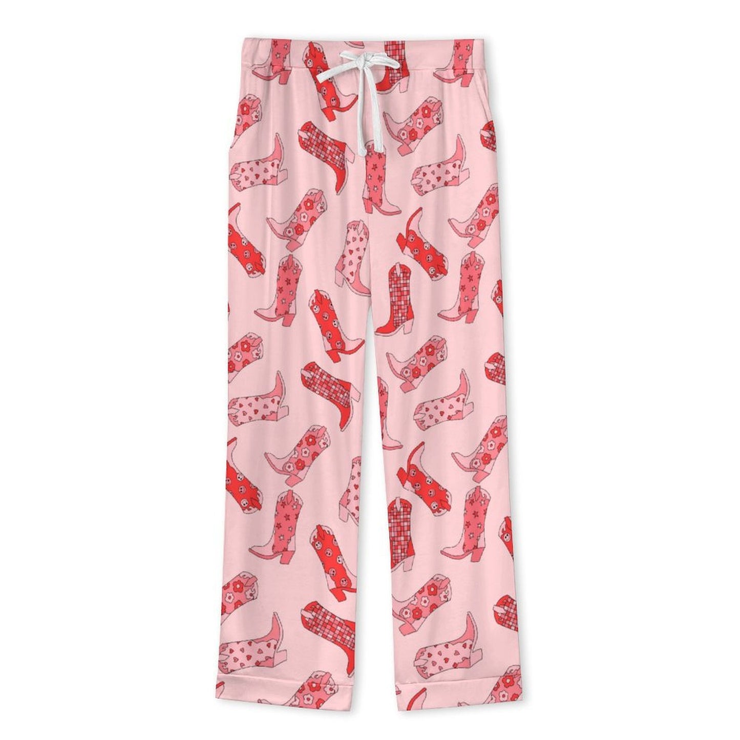 Long Pajama Set - Pink & Red Cowgirl Boots