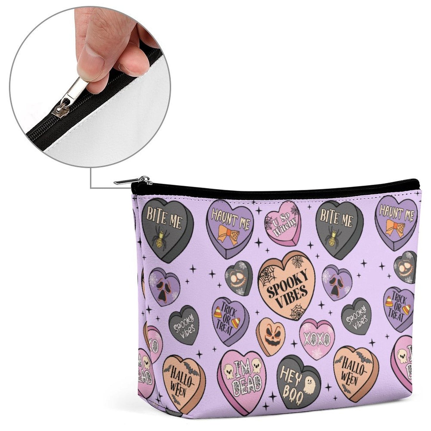 Cosmetic Bag - Pastel Purple Spooky Candy Hearts
