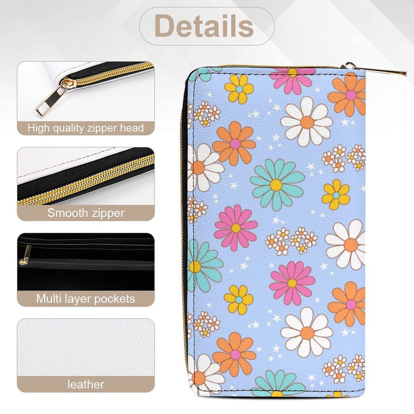 Zipped Wallet - Blue Flower Print