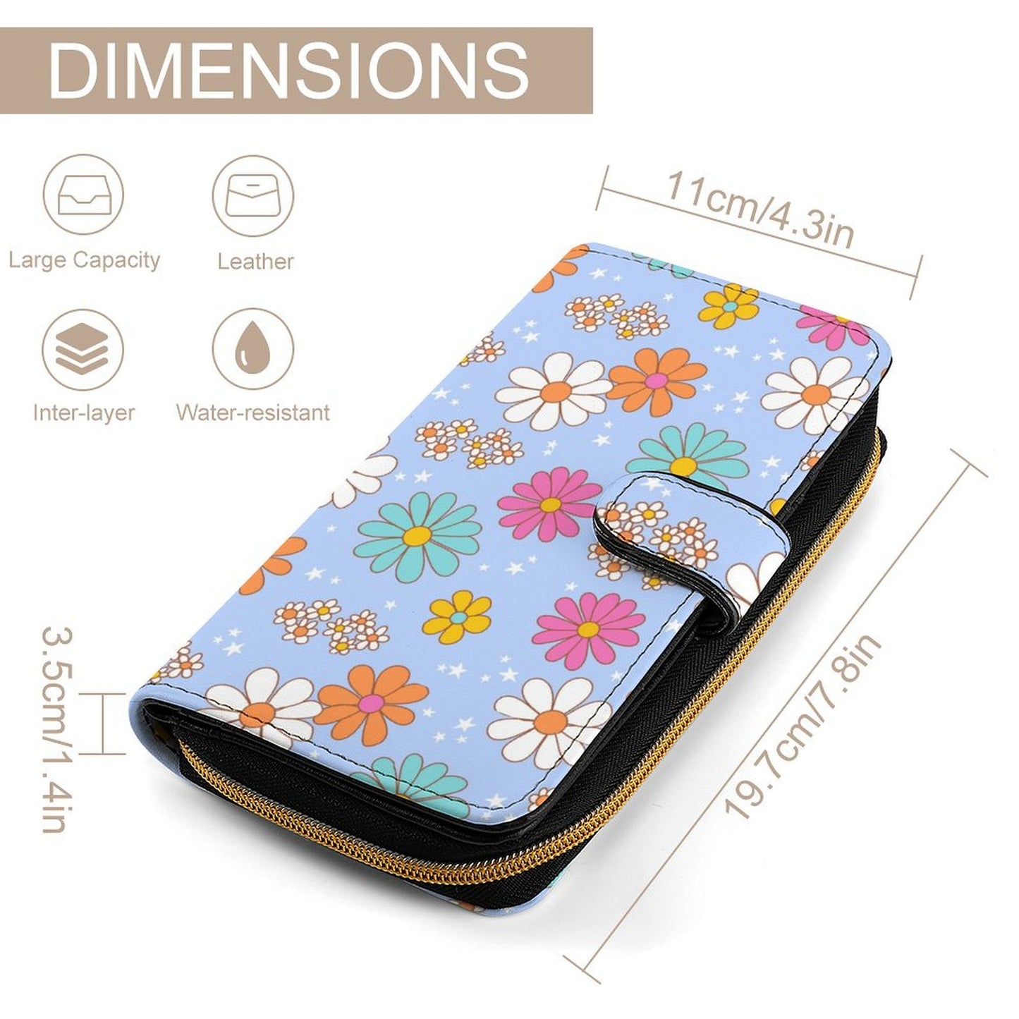 Leather Wallet - Blue Flower Print