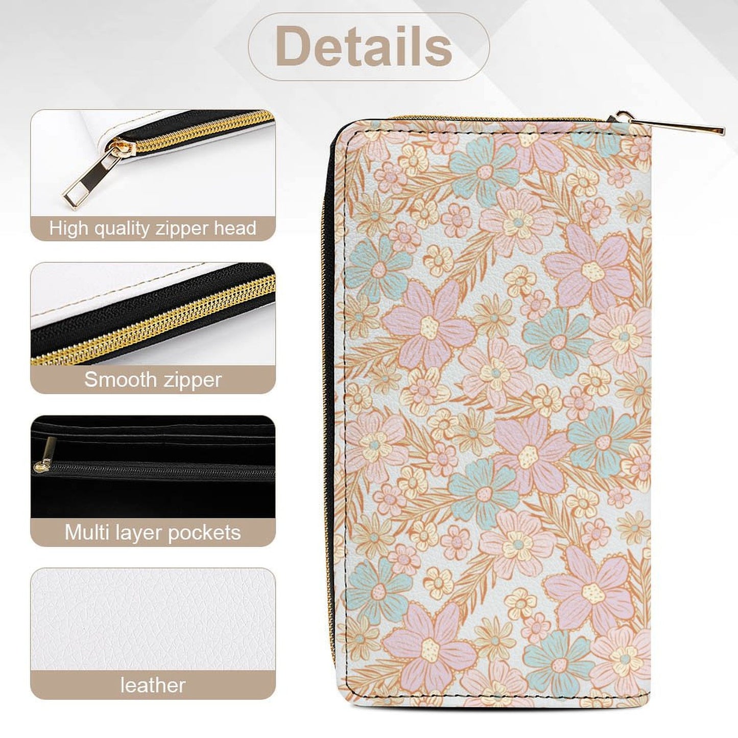 Zipped Wallet - Pastel Flowers