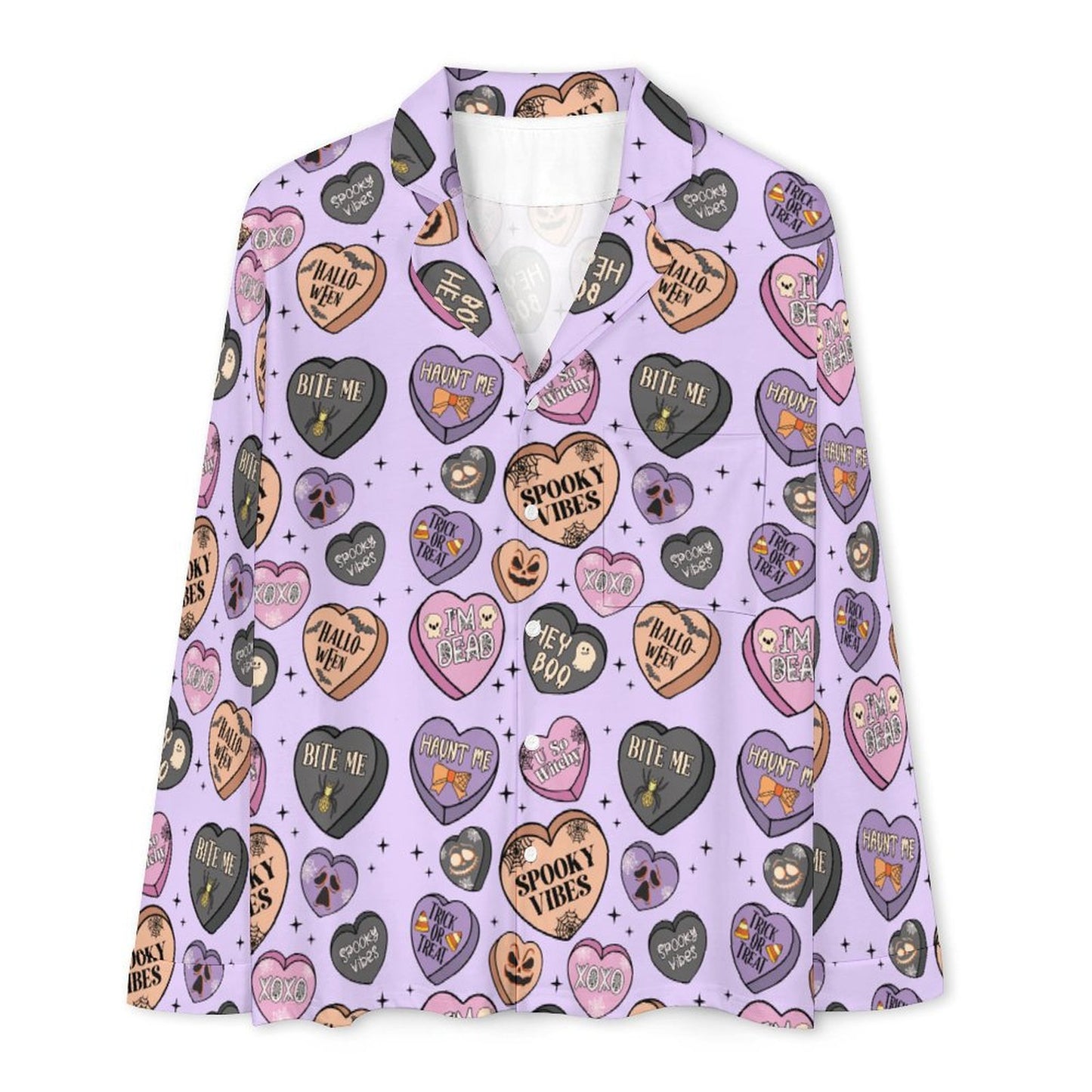 Women's Long Pajama Set - Spooky Candy Hearts