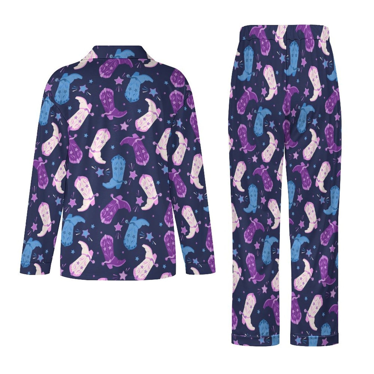 Long Pajama Set - Purple Cowgirl Boots