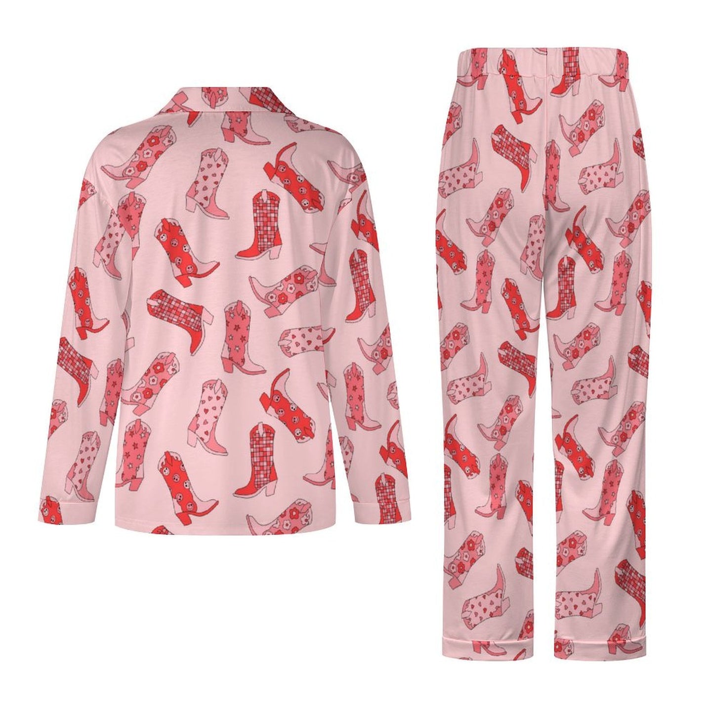 Long Pajama Set - Pink & Red Cowgirl Boots