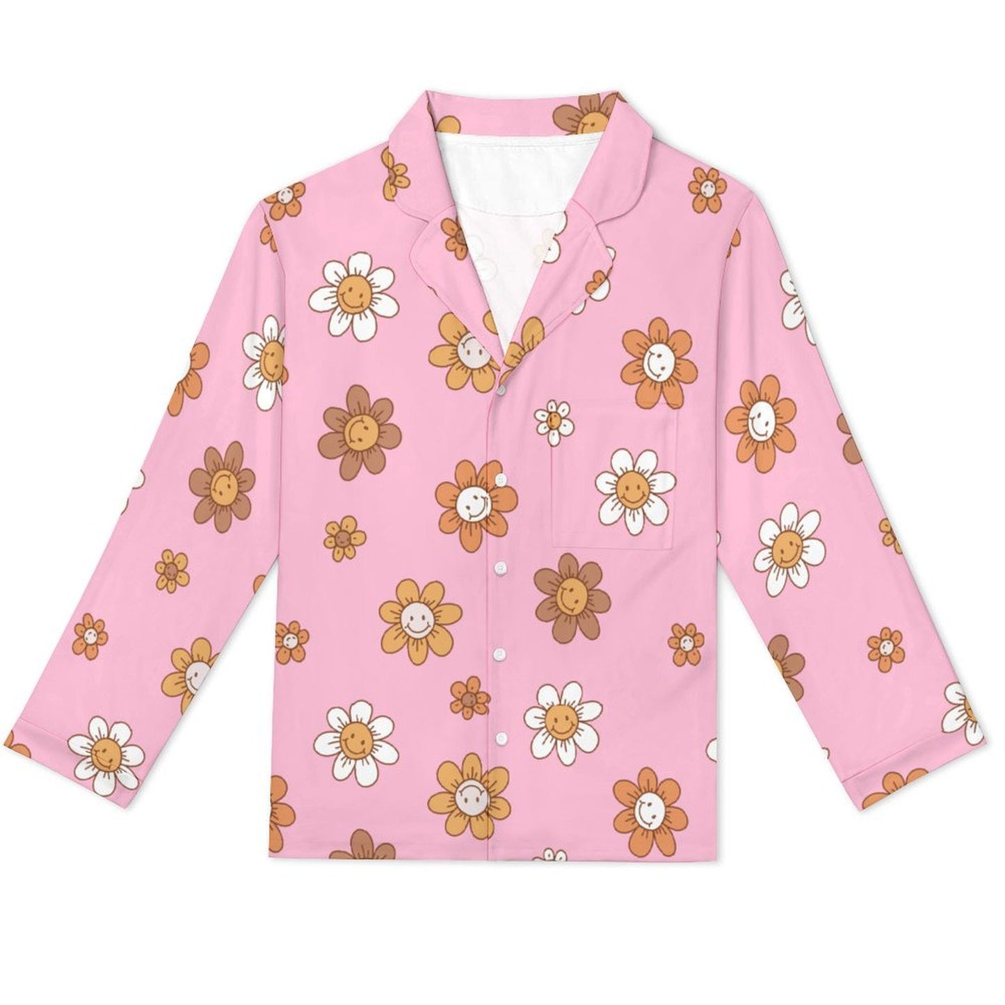 Long Pajama Set - Pink Flower Print