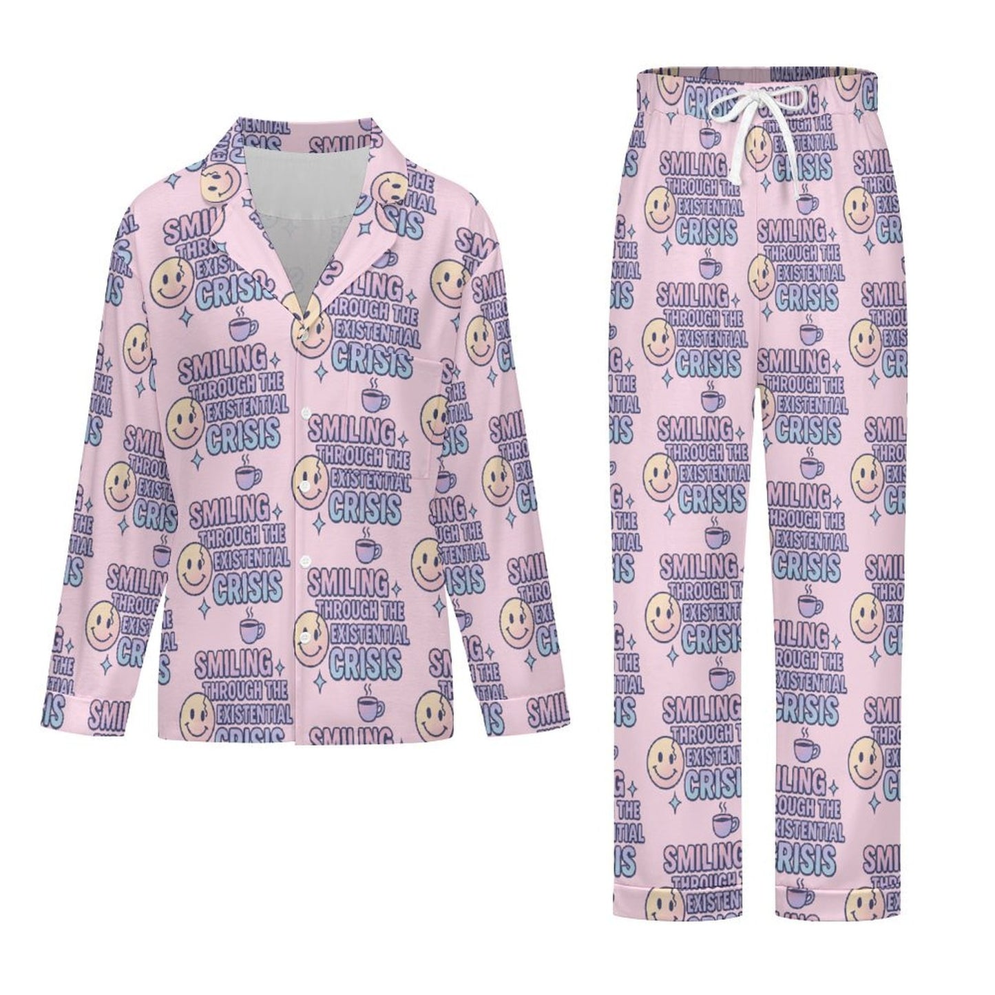 Long Pajama Sets - Smiling through the existential crisis