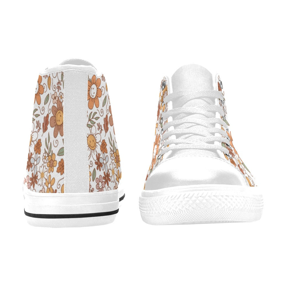 Hi-Top Shoes - White Sweet Flowers Pattern