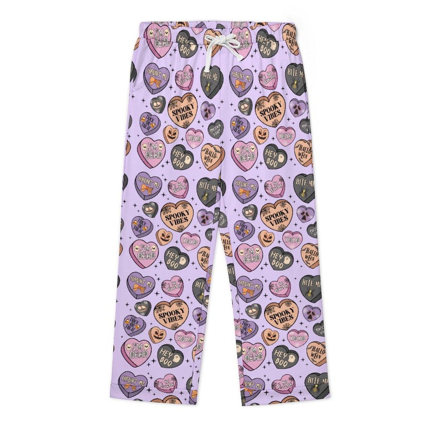 Women's Long Pajama Set - Spooky Candy Hearts