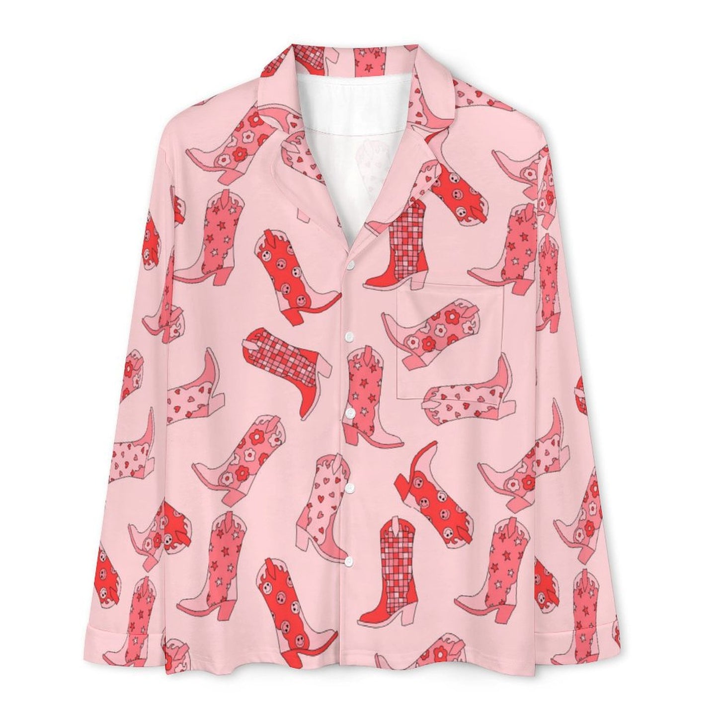 Long Pajama Set - Pink & Red Cowgirl Boots
