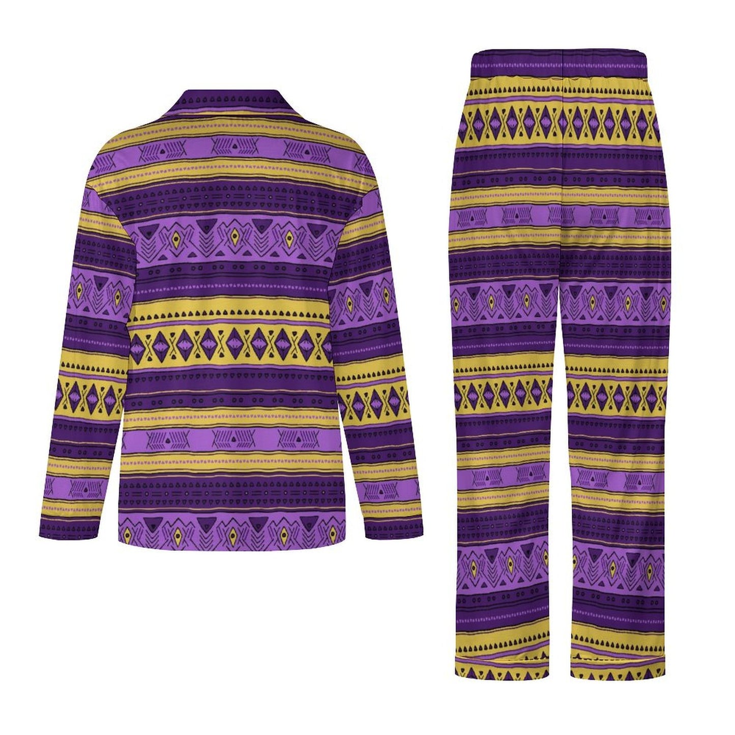 Long Pajama Set - Purple & Gold Pattern