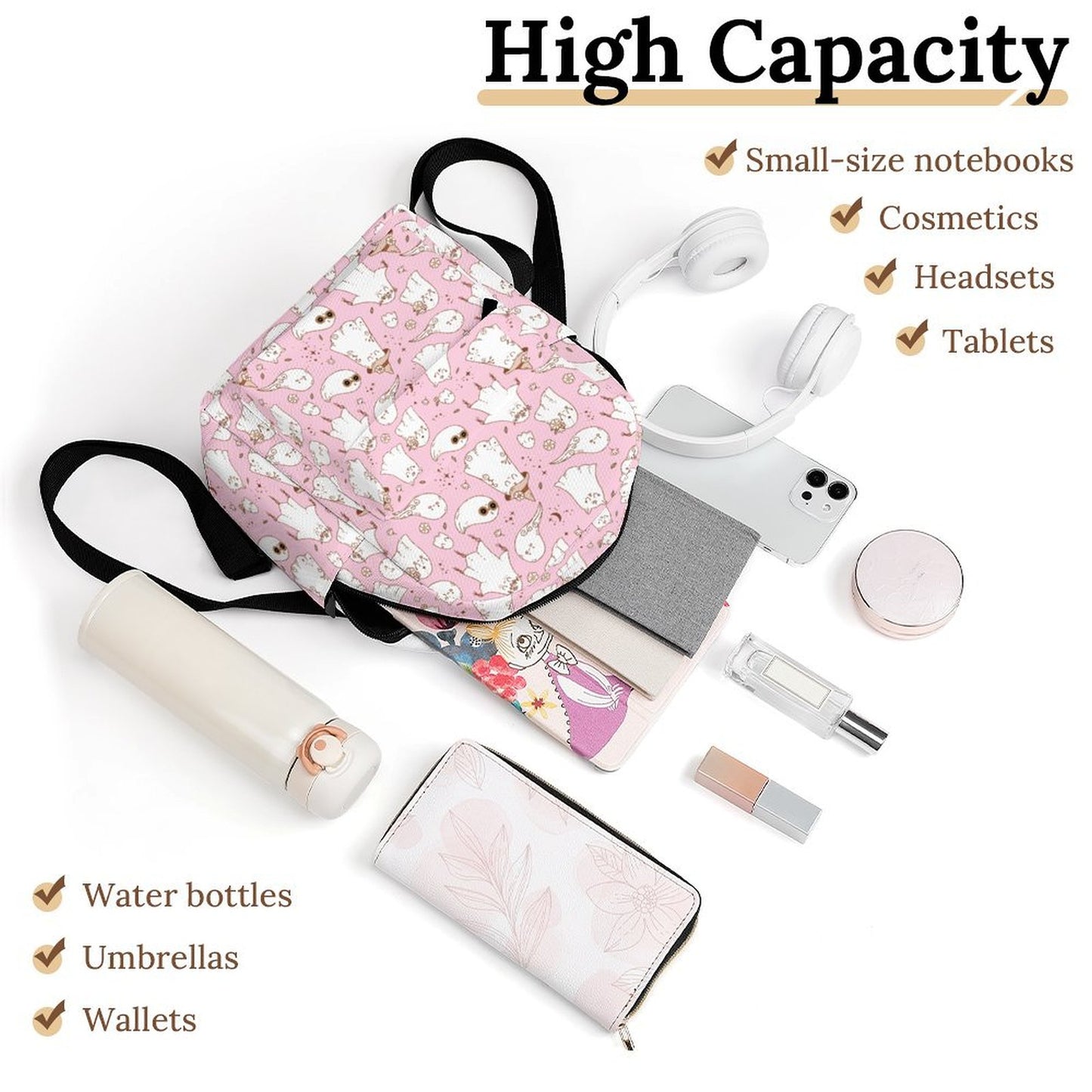 Mini Backpack - Pastel Pink Spooky Print