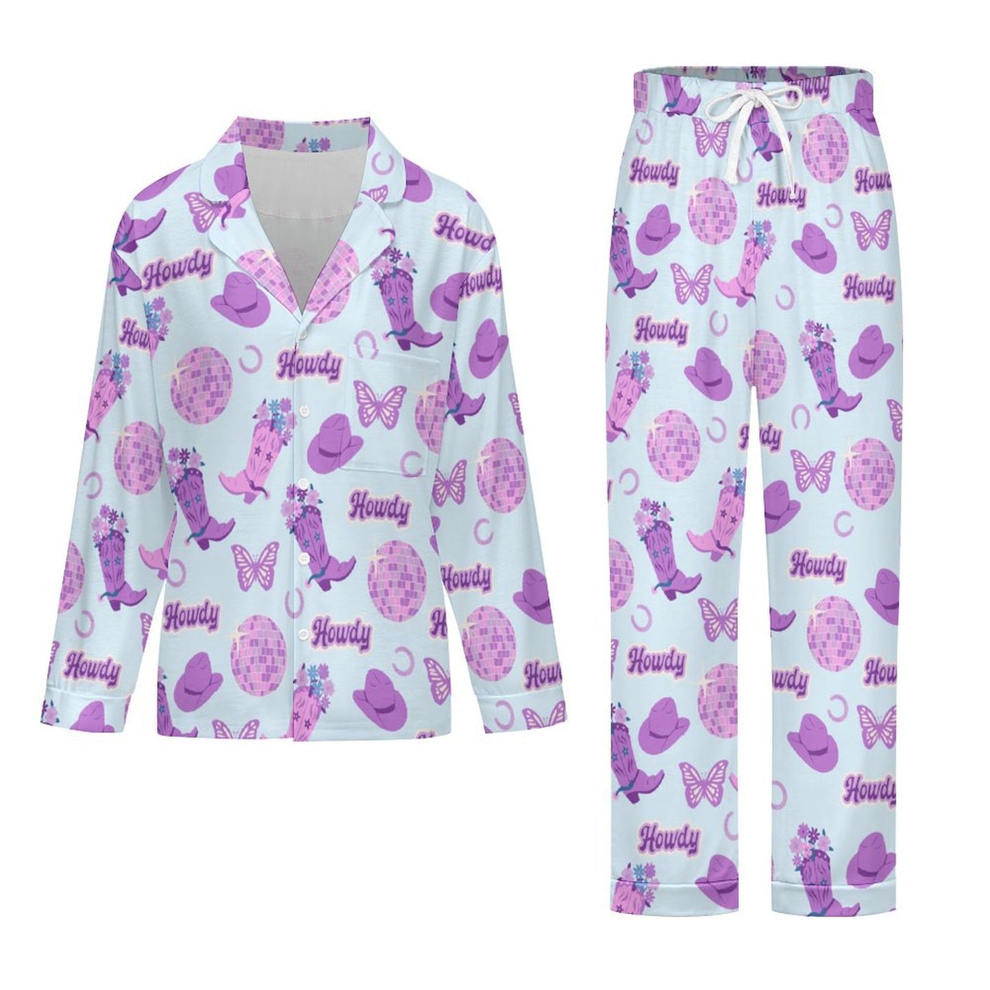 Long Pajama Set - Purple Disco Cowgirl