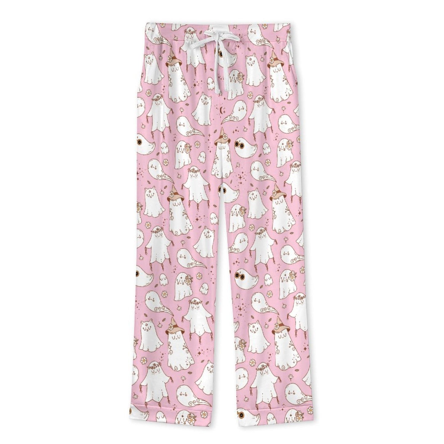 Women's Long Pajama Set - Pastel Pink Spooky Ghost