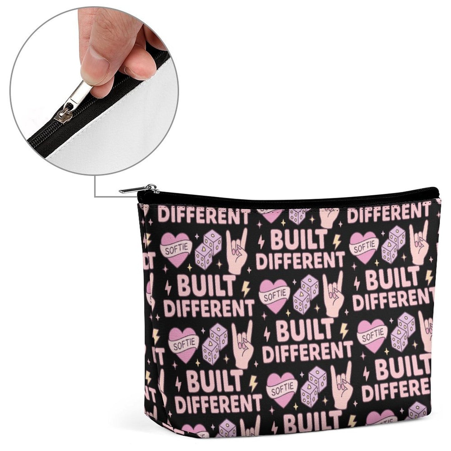 Cosmetic Bag - Black - Built Different Pattern