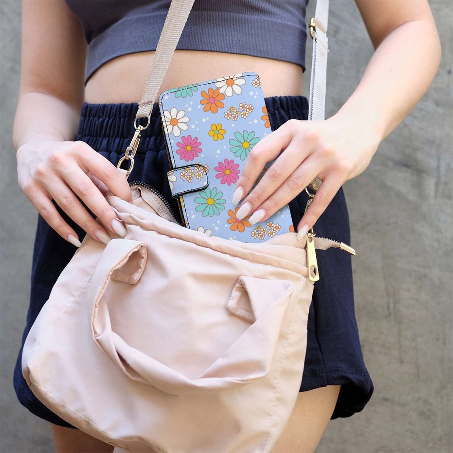 Leather Wallet - Blue Flower Print