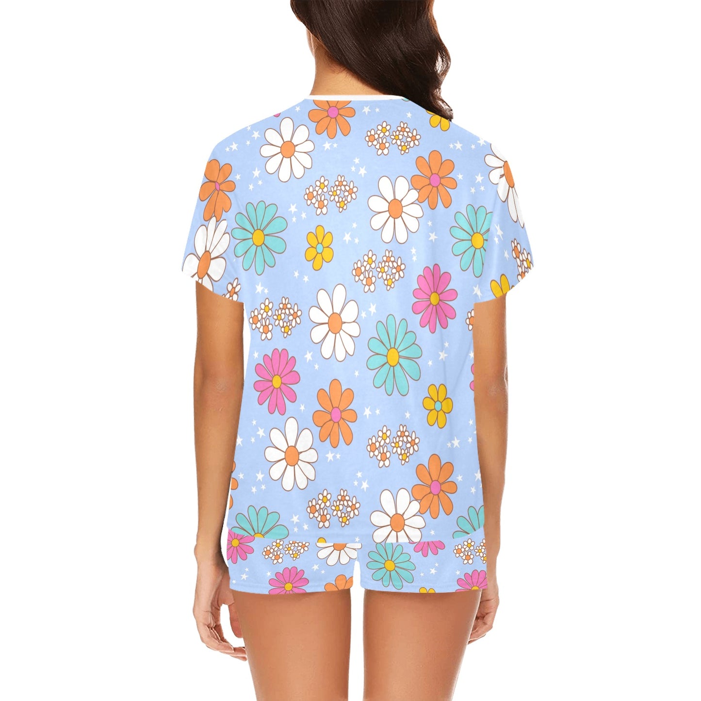 Short Pajama Set - Pastel Blue Flower Print