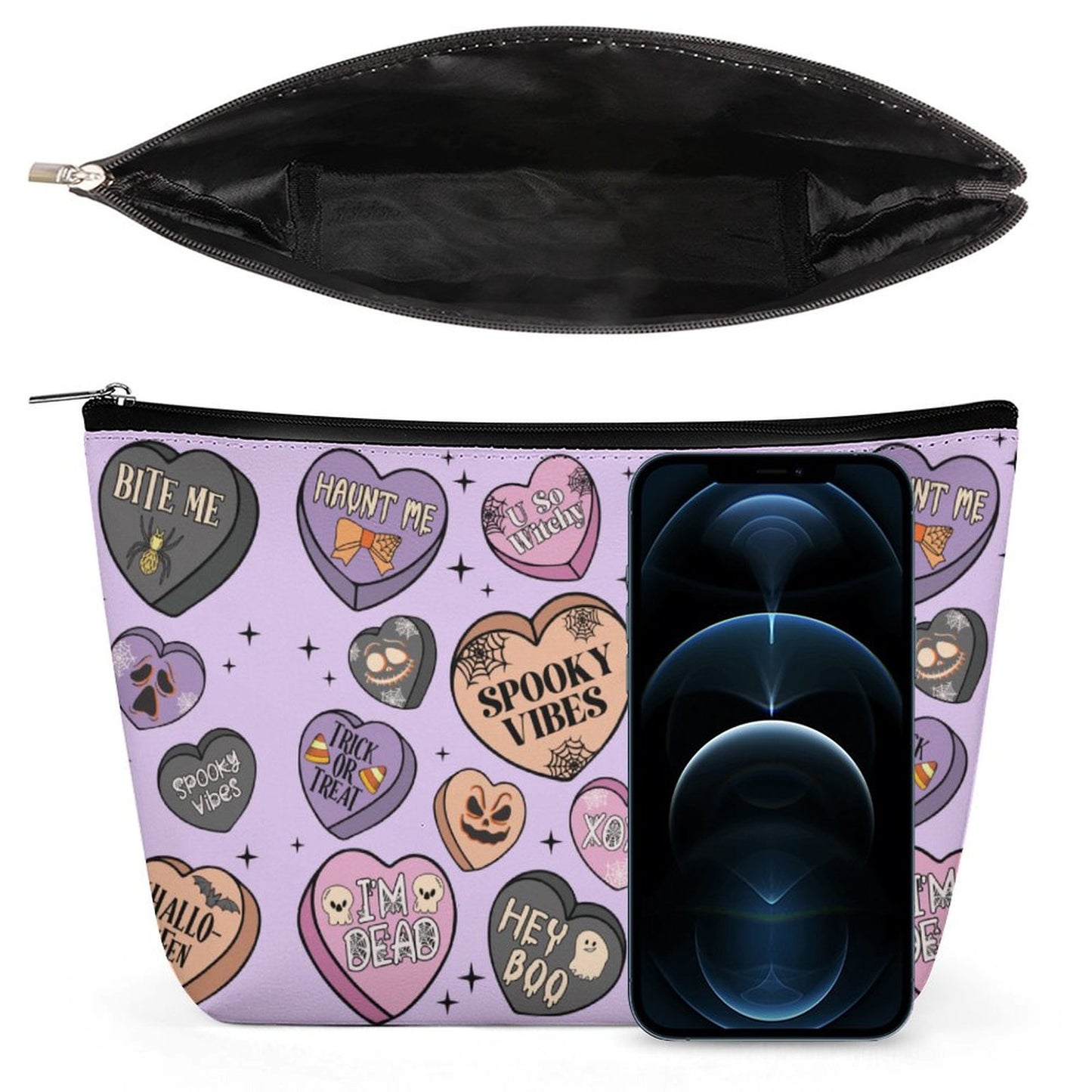 Cosmetic Bag - Pastel Purple Spooky Candy Hearts