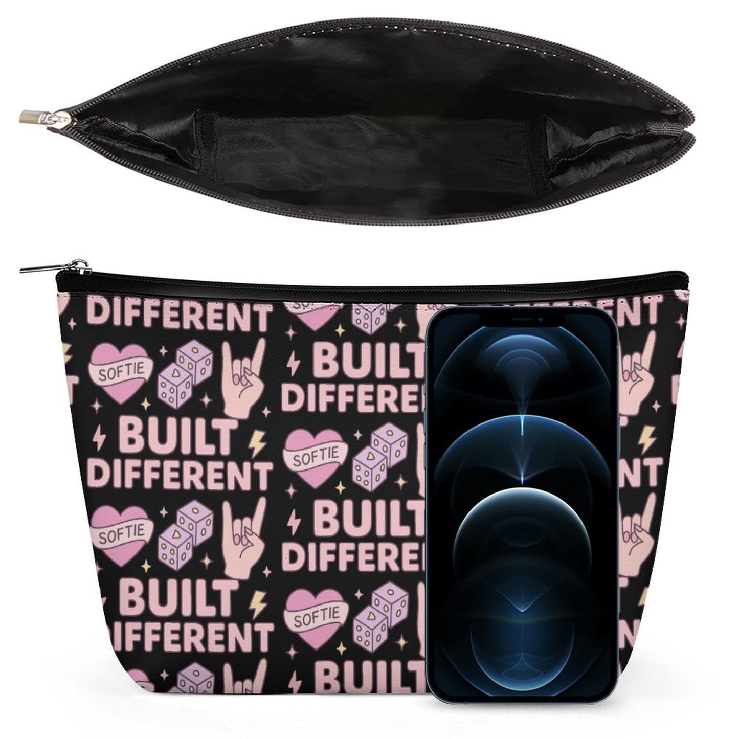Cosmetic Bag - Black - Built Different Pattern