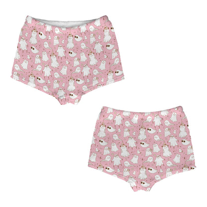 Flannel PJ Shorts - Pastel Pink Spooky Design